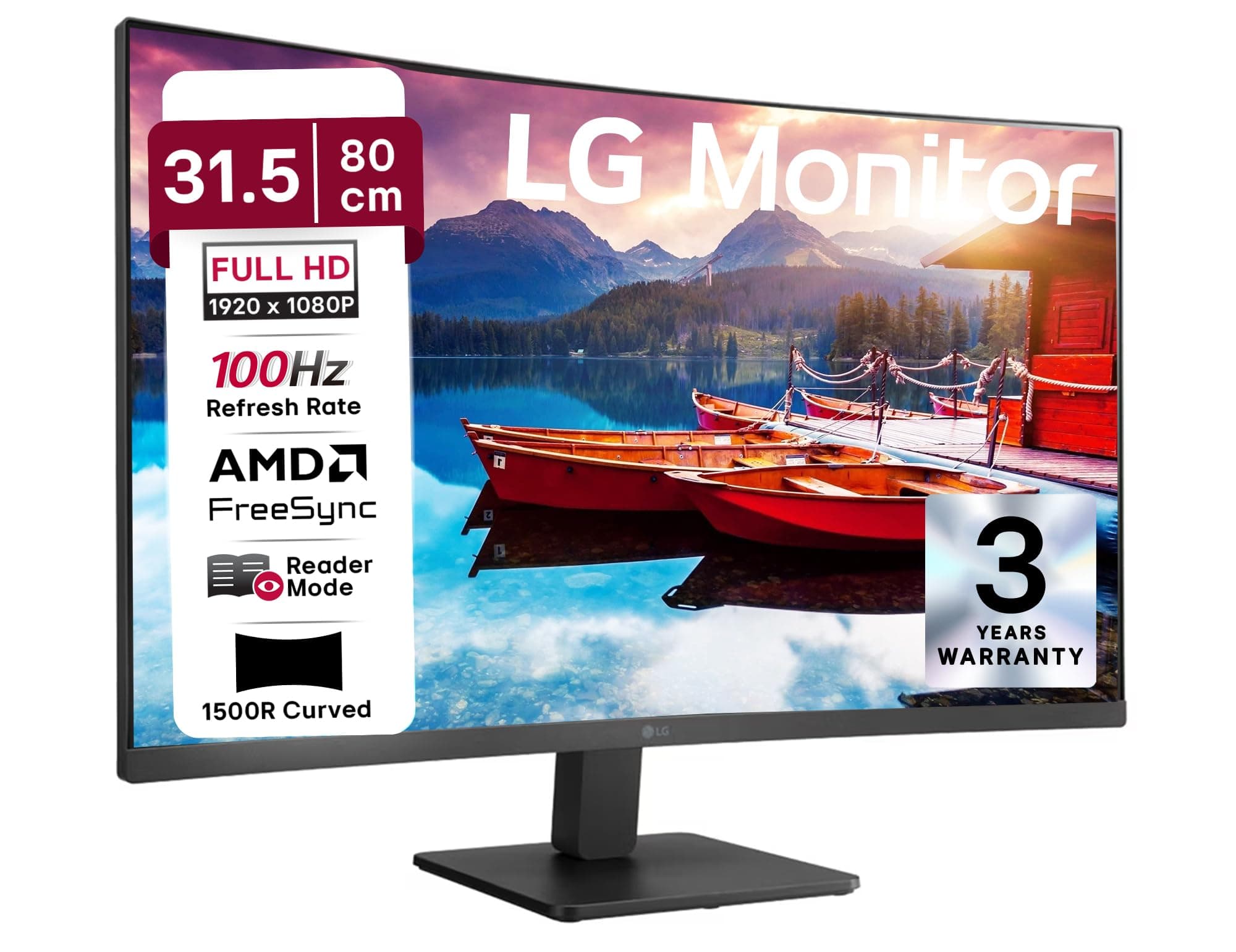 LG 32MR50C 80 cm (31.5 Inch) Full HD Curved (1920x1080) VA PC Monitor w/ 100Hz, 5ms (GtG), AMD FreeSync, D-Sub, 2xHDMI, Tilt Adjustable Anti-Glare, 3-Side Virtually Borderless Design, NTSC 72% (Black)