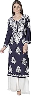 Seva Chikan Hand Embroidered Modal Lucknowi Chikankari Women's Straight Kurti Kurta SCL4005