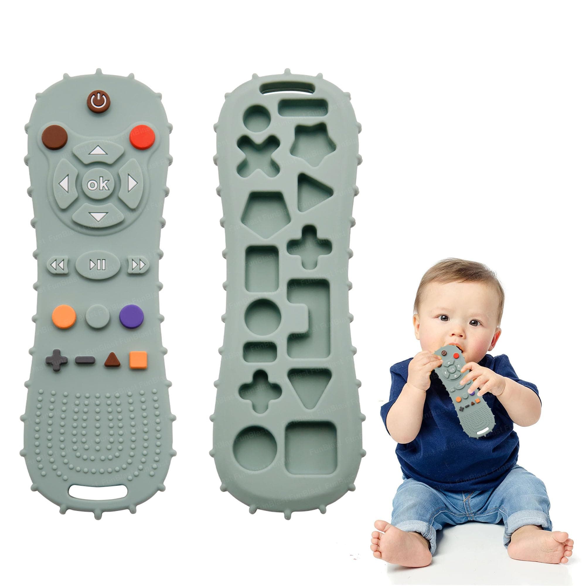 FunBlast Teether for Babies - Silicone Remote Teether for 3+ Month Baby & Toddlers, Teething Toys for Babies and Toddlers, Helps Biting Skills Development, Activity Toys for Baby (Sea-Green)