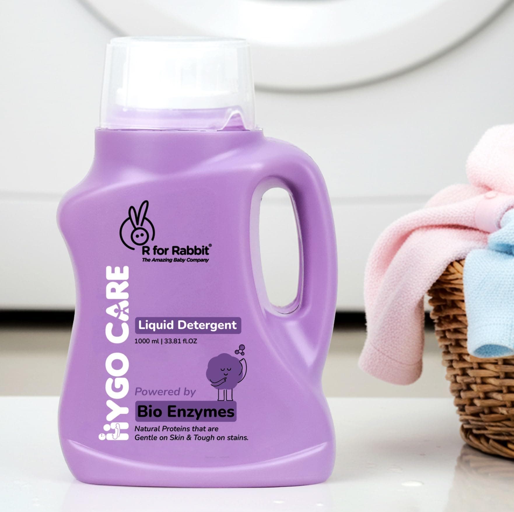 R for Rabbit Hygocare 1000 ml Baby Laundry Liquid Detergent for Clothes Powered by Bio Enzyme Handwash & Machine Wash, Effective Stain Removal, Residue-Free Biodegradable