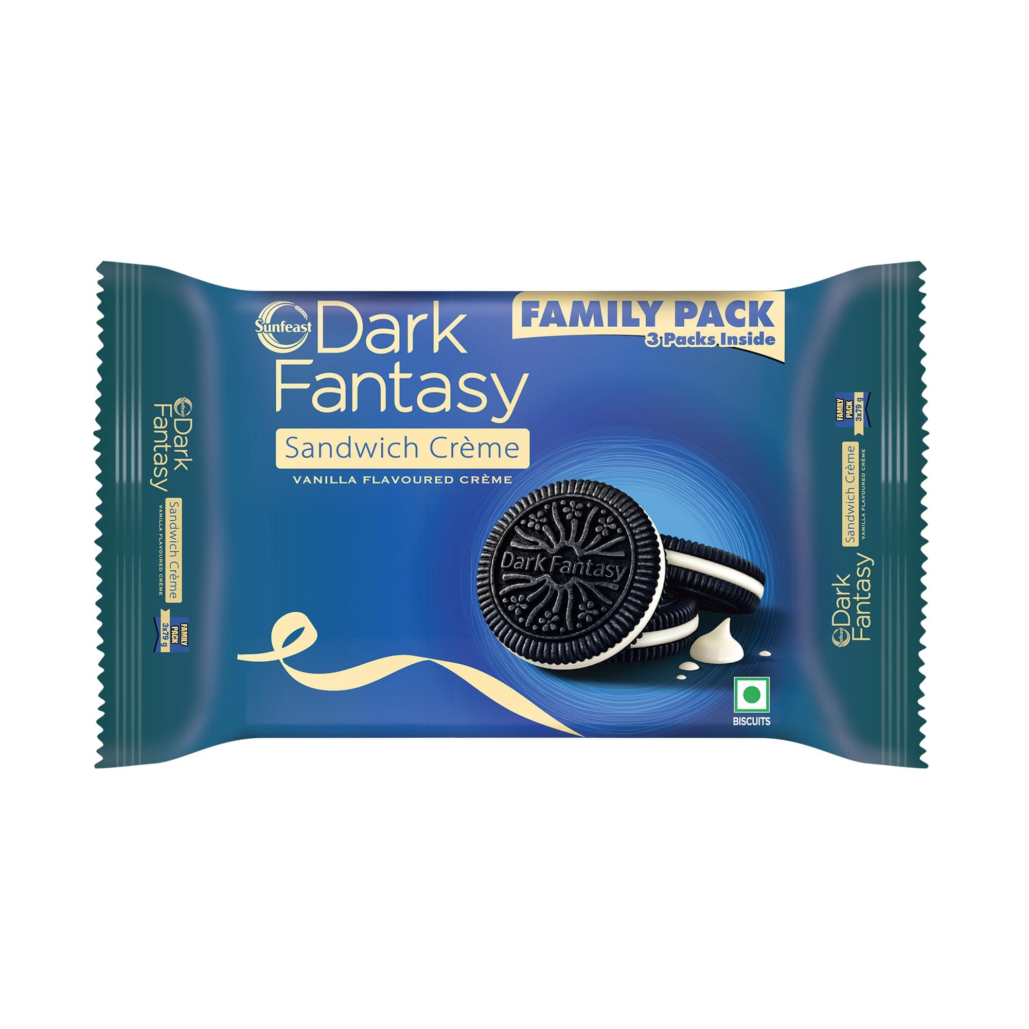 Sunfeast Dark Fantasy Vanilla Crème, 237g, Dark Crunchy Biscuit with Smooth Vanilla Crème