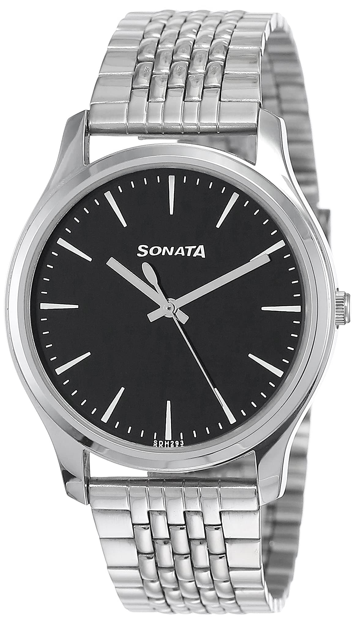 Sonata Essentials Quartz Analog Black Dial Silver Stainless Steel Strap Watch for Men - NS77082SM01