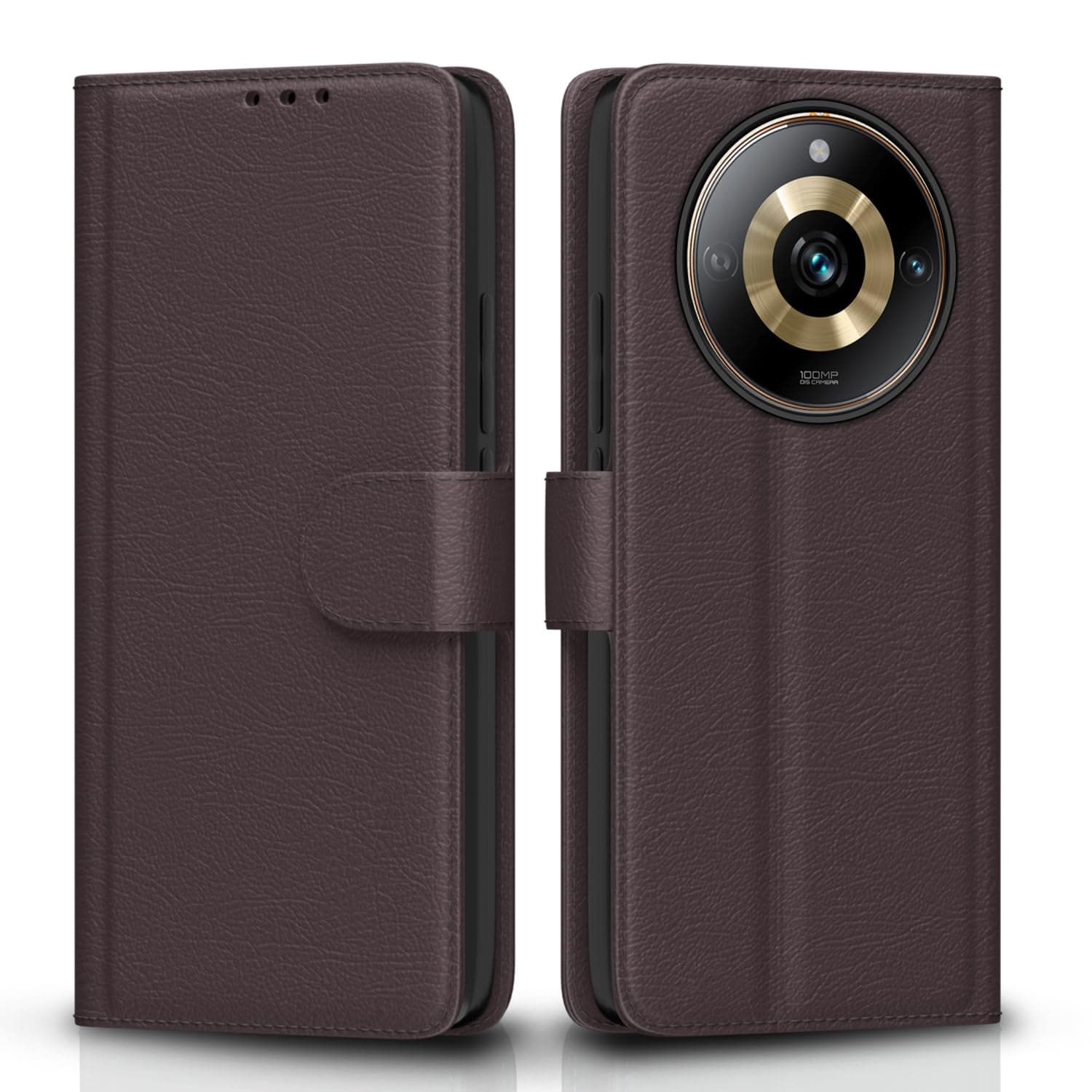 Pikkme Realme 11 Pro / 11 Pro Plus 5G / Narzo 60 Pro 5G Flip Cover Leather Finish | Inside TPU with Card Pockets | Wallet Stand and Shock Proof | Complete Protection Flip Case (Coffee)