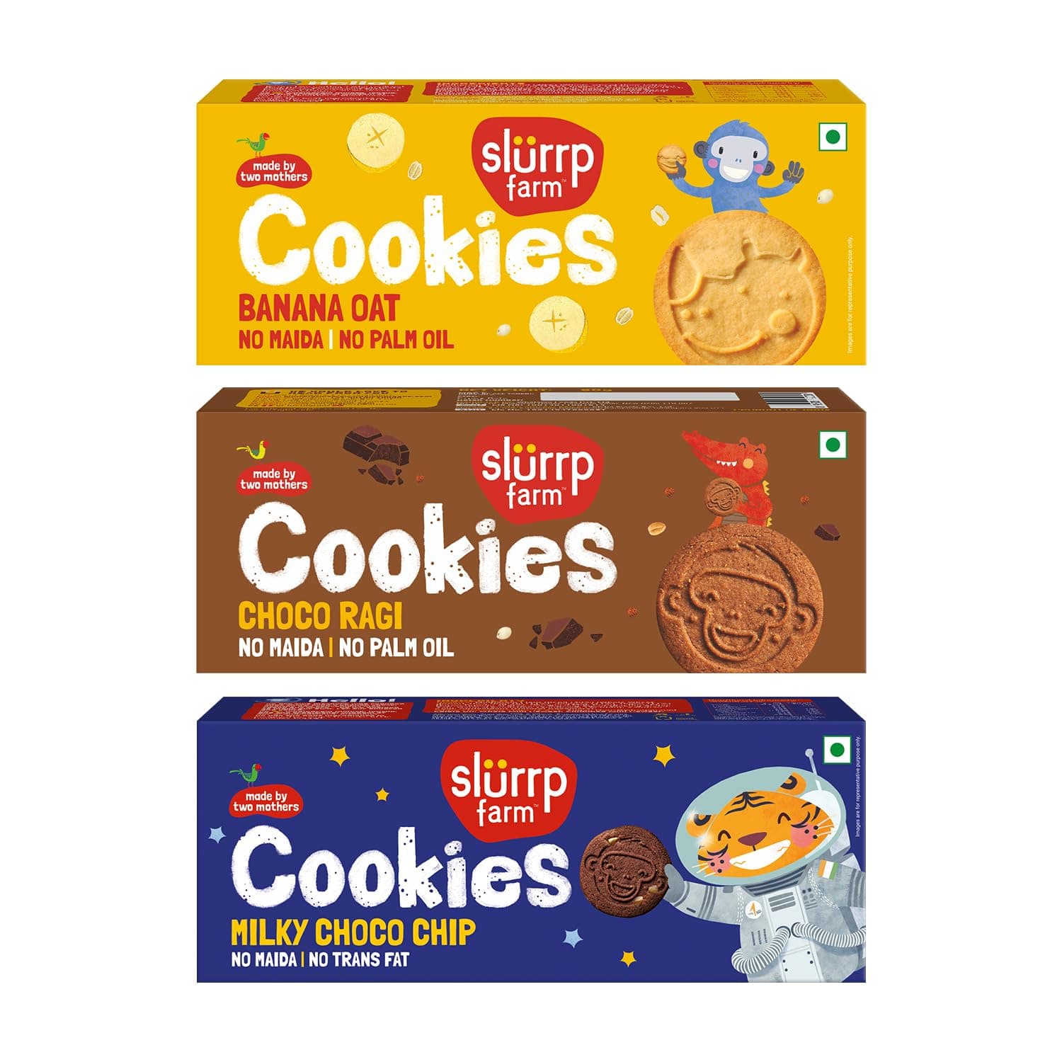 Slurrp Farm Buy2Get1 Free Choco Ragi, Banana Oat & Milky Choco Chip Multigrain Cookies | Super Saver Pack | Tasty Cookies for Kids | Perfect for Tiffins, Travel or Snack Time | Pack of 3 x 80g