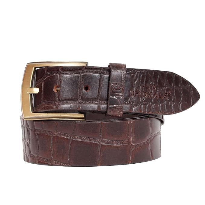 Elegant Men’s Genuine Leather Belt with Croc Pattern Design and Gold-Tone Buckle | Versatile Fashion Accessory for Casual & Formal Attire