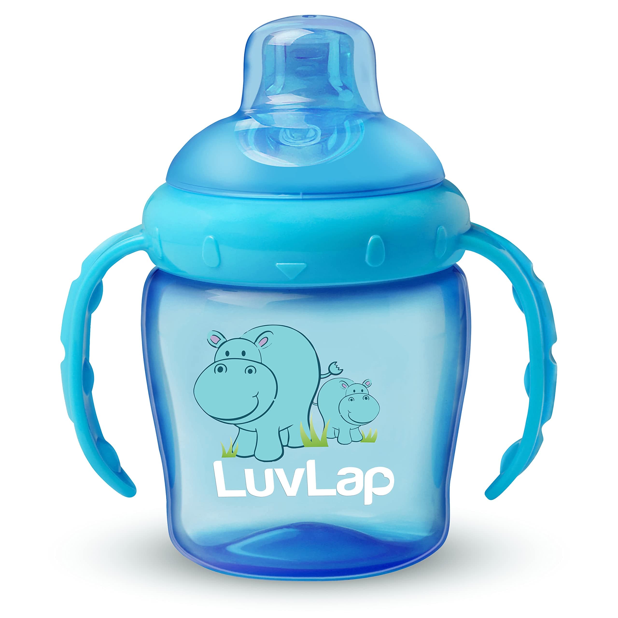 LuvLap Hippo Spout Sipper, 225ml, Anti-Spill Sippy Cup with Soft Silicone Spout BPA Free, Dual Handle, Lightweight & Easy Grip, 1 Year+ (Blue)