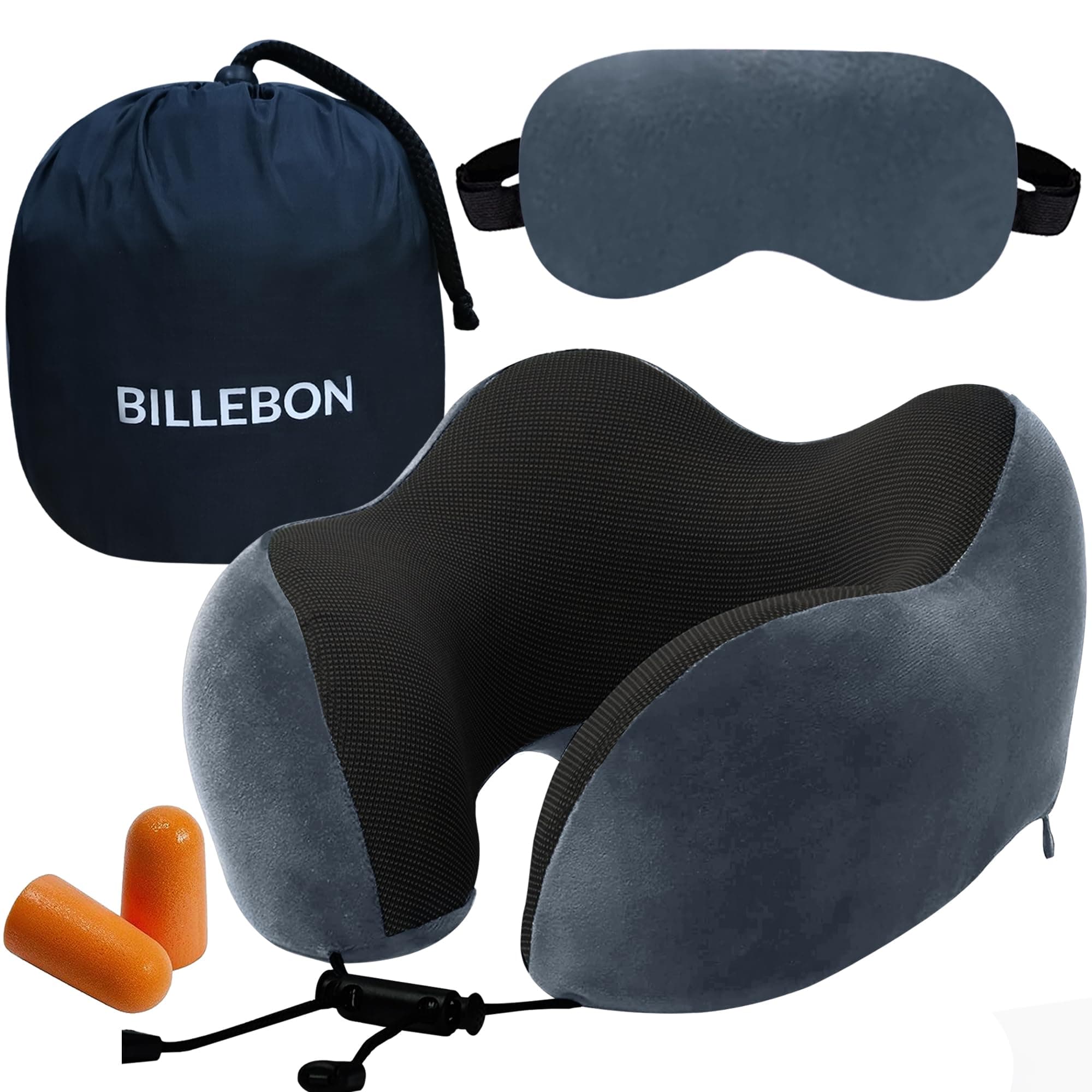Billebon Premium Neck Pillow for Travelling Airplane Travel Pillow Comfortable Head Rest Neck Holder Pillow (Grey Raised Combo)
