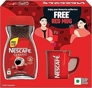 Nescafe Classic Instant Coffee Powder | Great start to your morning | 100% Pure Coffee | Free Red Mug | 180g, Box