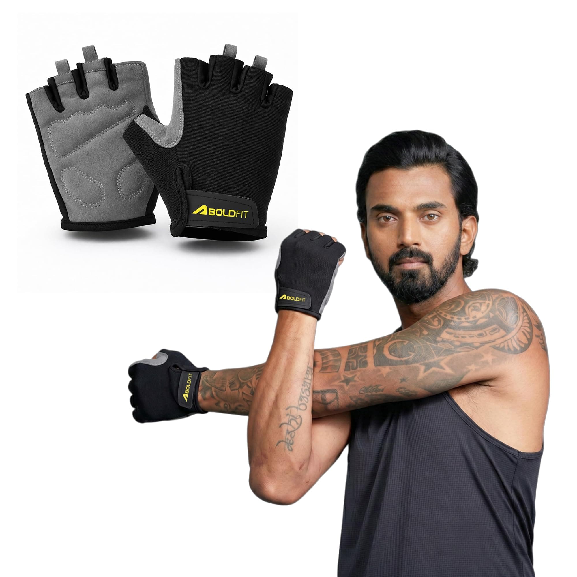 Boldfit Gym Gloves for Men Workout Unisex Cushion Hand Gloves for Gym for Men for Cycling, Weightlifting, Workout Comfortable Fit Bike Riding, Cycling Handgloves