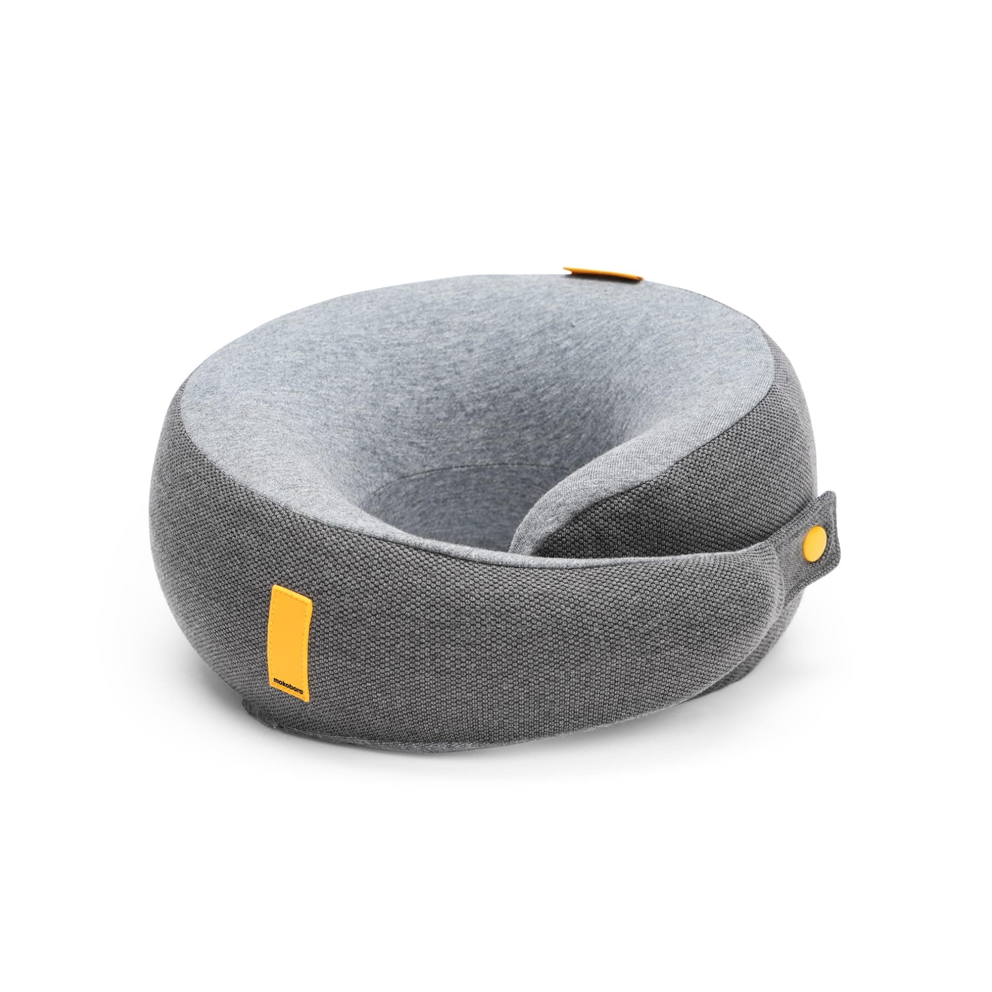 MOKOBARA The Travel Pillow | Memory Foam Neck Support Cushion | Ergonomic Cervical Pain Relief | Adjustable Headrest for Airplane Car & Train |Washable Cover | Essential Gear | Sieze the Gray Grey