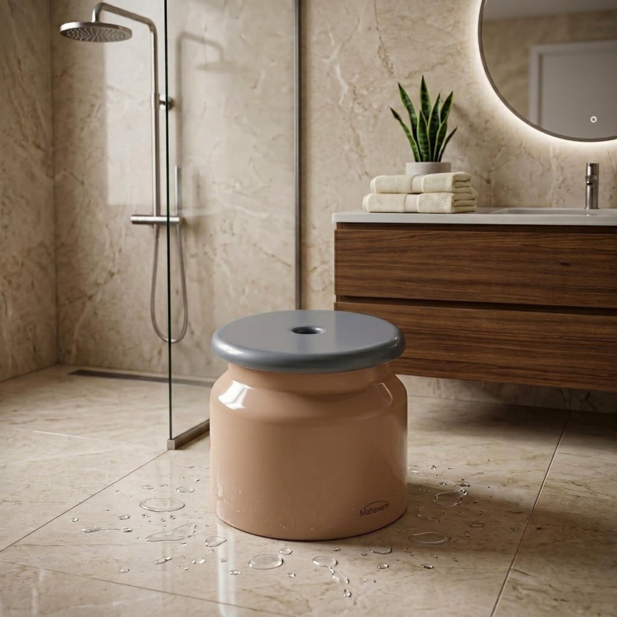 Mahaware Plastic Stool for Bathroom & Home Use - Heavy Duty Small Stool for Sitting, Anti-Slip Bathroom Stool for Adults, Strong & Durable Outdoor and Kitchen Use Stool, Beige
