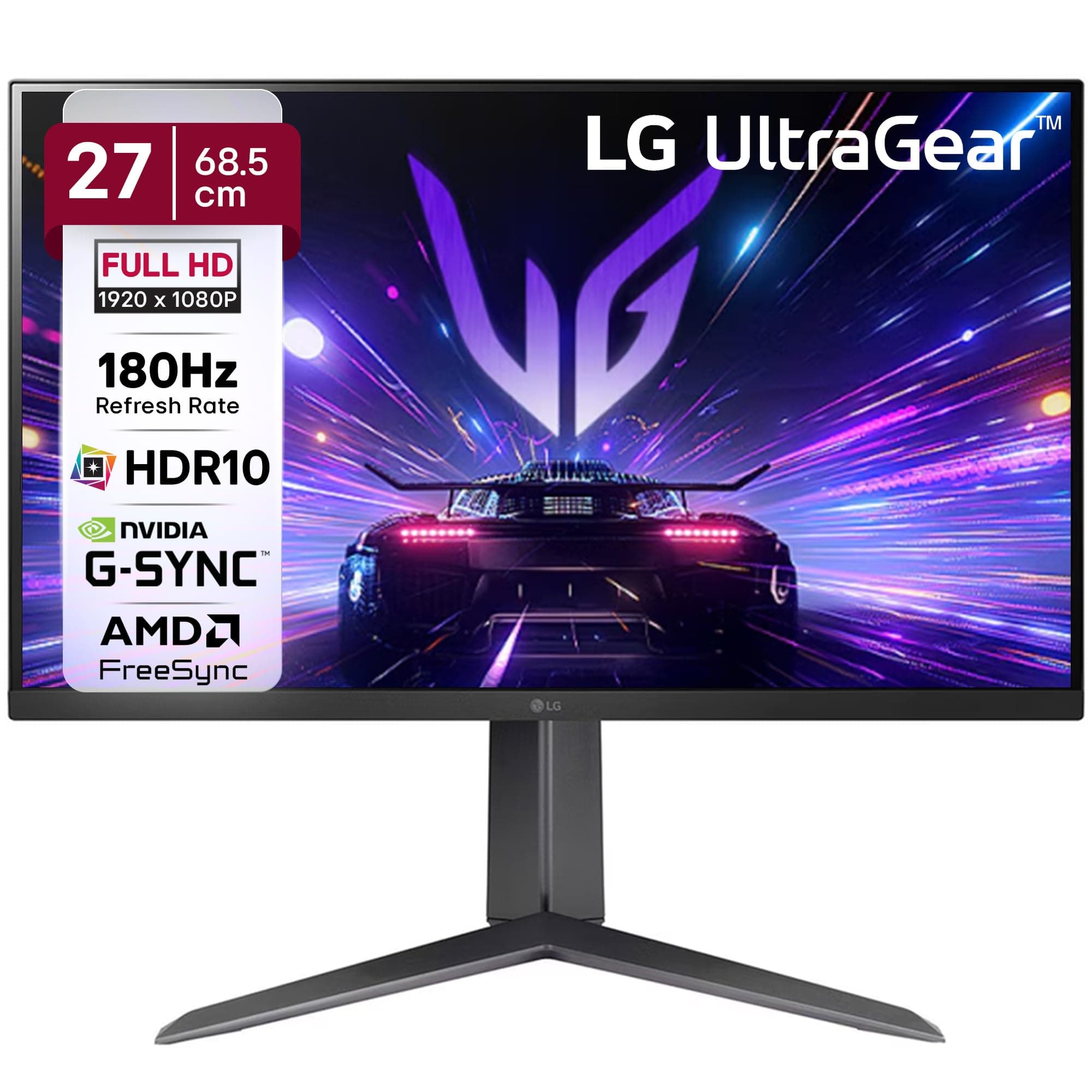 LG 27GS65F 68.5 cm (27 Inch) Ultragear FHD (1920x1080) IPS Gaming Monitor with 180Hz, 1ms (GtG), HDR10, NVIDIA G-SYNC Compatible, AMD FreeSync, HDMI, Tilt/Height/Pivot Adjustable, Anti-Glare (Black)