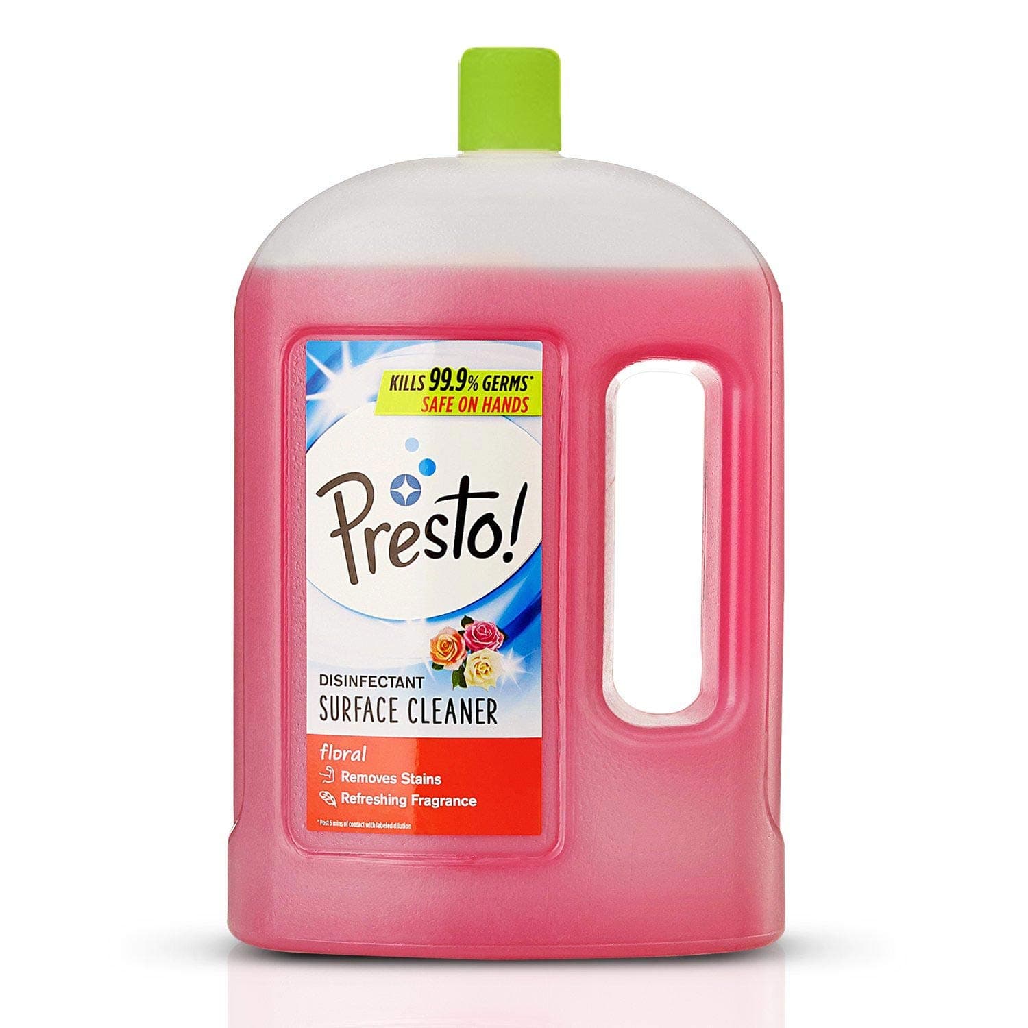 Amazon Brand - Presto! Floral Disinfectant Surface & Floor Cleaner Liquid | Floral | 2 Litre Can | Kills 99.9% Germs | Removes Stains | Safe On Hands