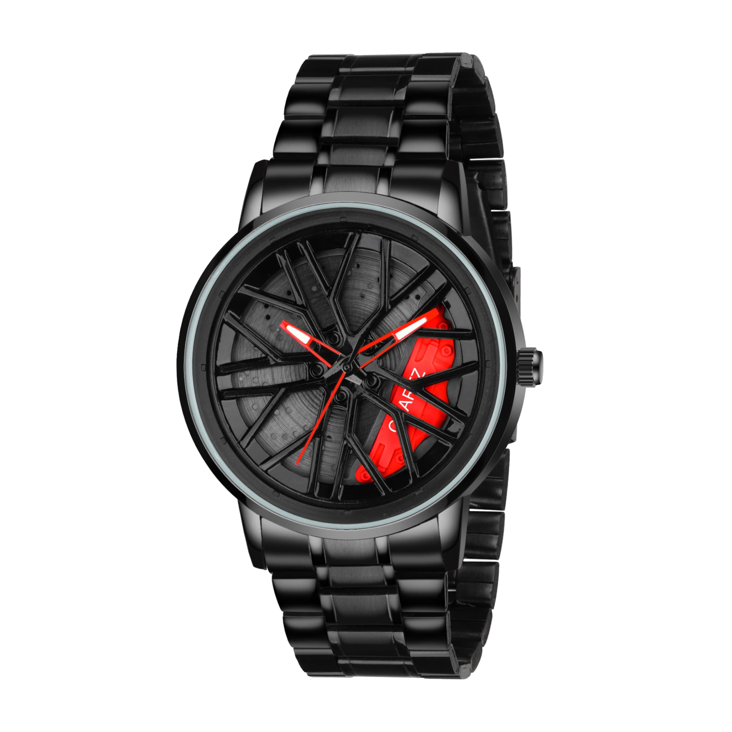 Matrix MotionX | Spinning Car Wheel Dial with Black Coated Stainless Steel Chain & Butterfly Double Snap Lock for Men & Boys (Red)