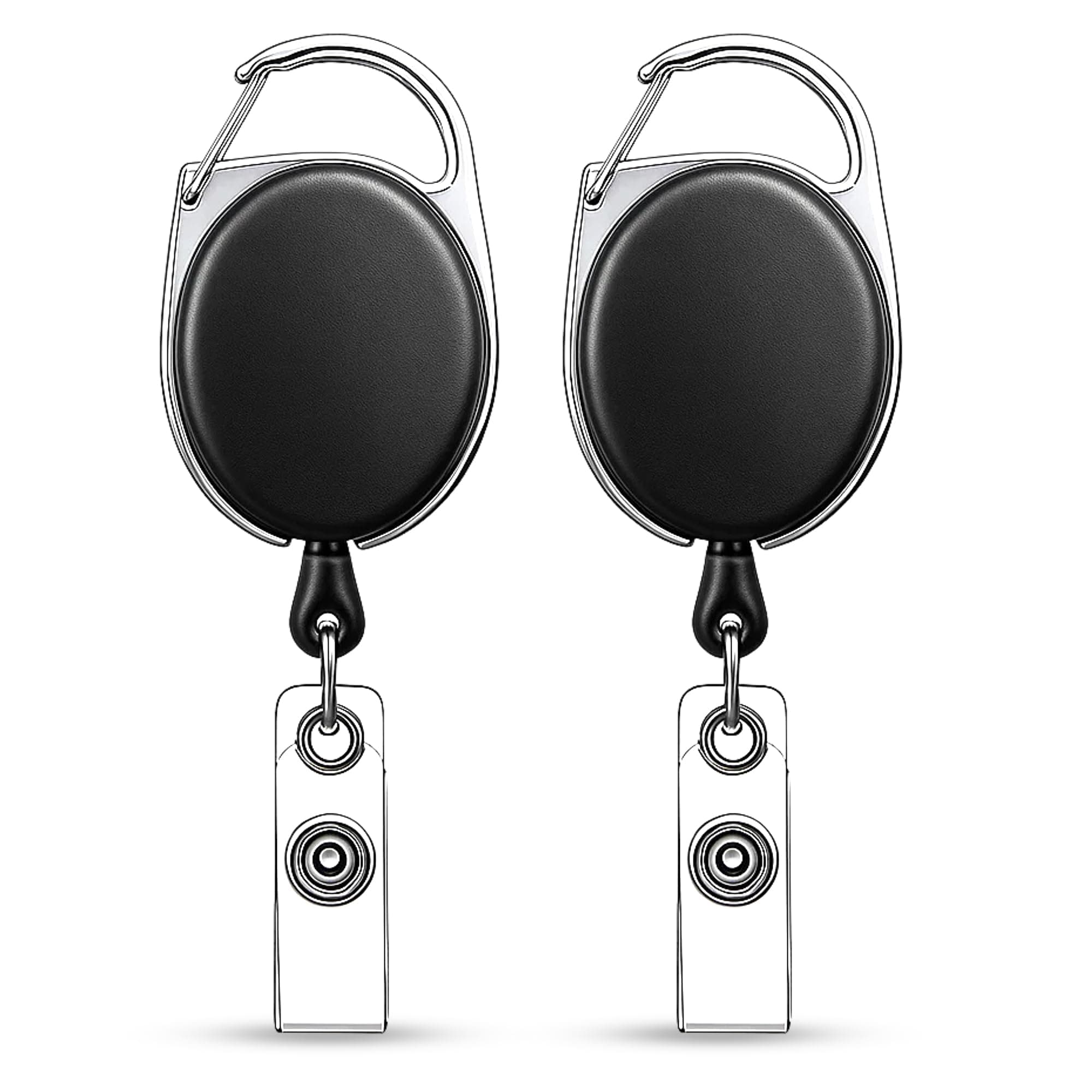GLUN® Retractable Black ID Card Reel Clips, Set of 2 Oval Round Badge Holders for Office & Workplaces