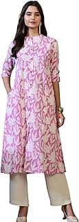 Murli Kurti Women Cotton Straight Fit Long Printed Kurti | Soft Breathable A-Line Ethnic Kurta | Button Design with Mandarin Collar | Long Straight Kurta