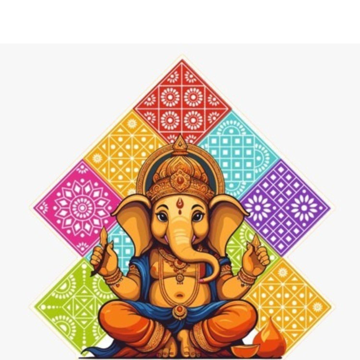 VRB Dec 12 Pcs Lippan Art Wall Hanging Decor for Ganpati Decoration Setup for Home, Modern Multicolor Mirror Mosaic Lippan Wall Art