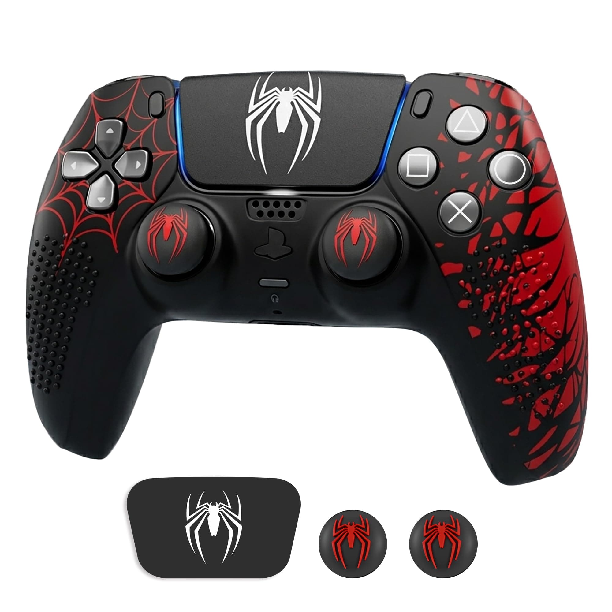 Sounce Anti-Slip Silicone PS5 Controller Skin Cover – Non-Slip Protective Grip Sleeve with Thumb Grip Caps, Touch Pad Sticker & Wrap Cover Stickers for PlayStation 5 (Pack of 1, Red Skin Cover)