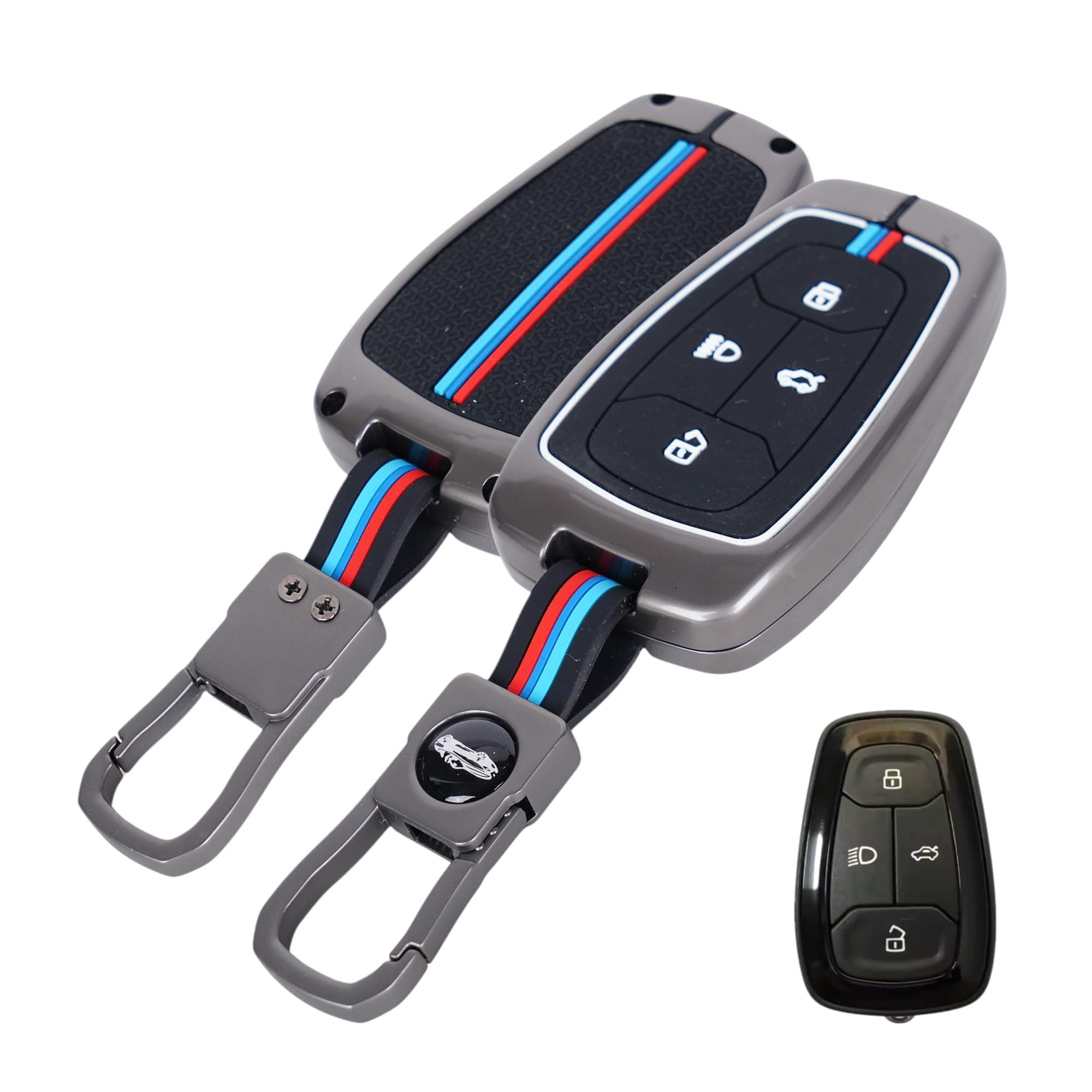 AutoThrill Premium Metal Key Cover Compatible with Tata Harrier | Safari | Nexon | Altroz | Tigor | EV | Punch | Tiago EV Electric - 4 Button Smart Key Only (Black)