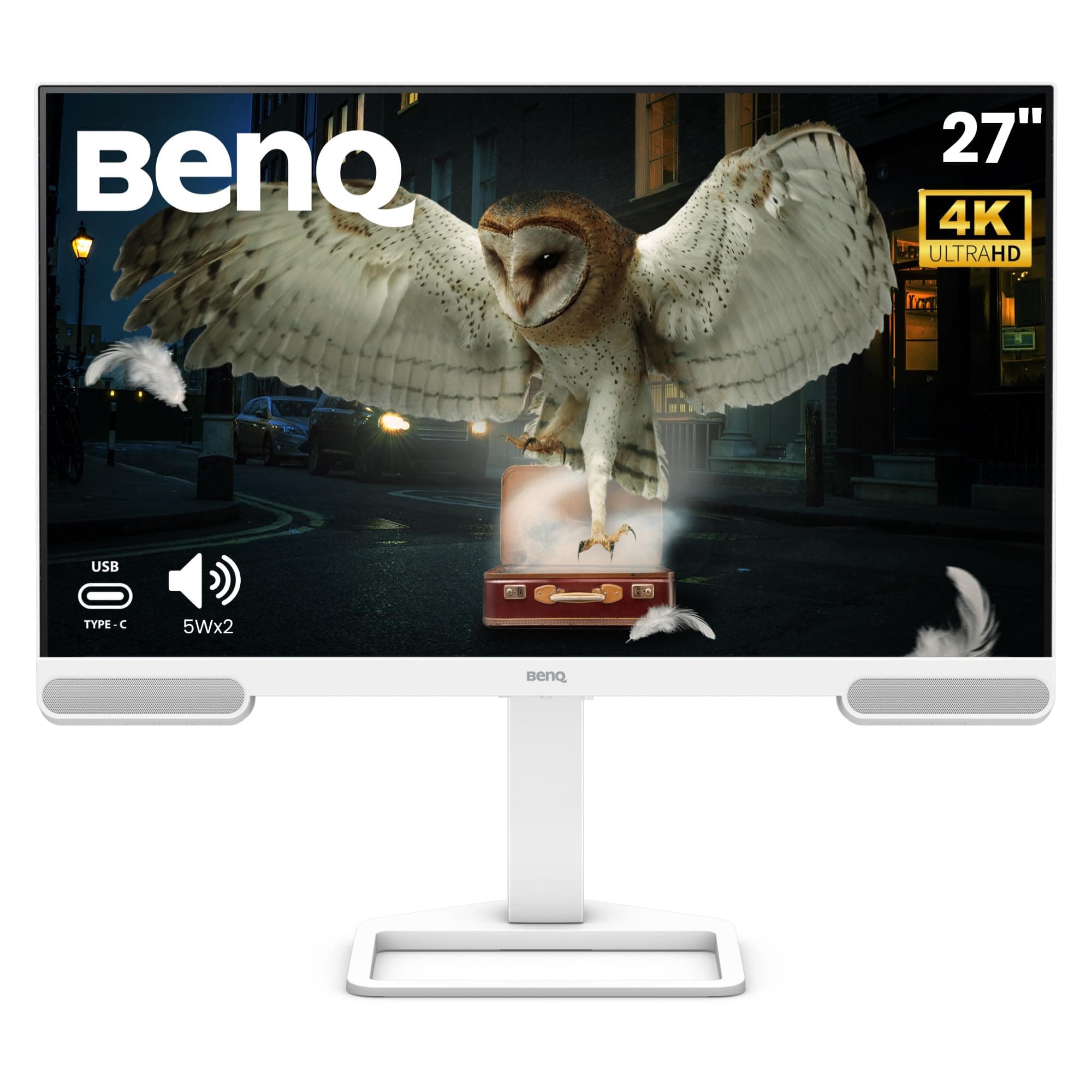 BenQ EW2790U 27”(68.58 cm) 4K UHD 3840x2160 IPS Entertainment Monitor with 95% P3| AI Contrast| 5Wx2 treVolo Speakers| USB Type-C (65W PD)| 3xHDMI|Usb Hub|60Hz|Ergonomic Design|Display Pilot 2|(White)