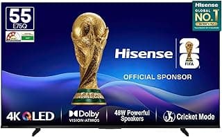 Hisense 139 cm (55 Inches) 4K Ultra HD Smart QLED TV 55E75Q | E75Q Series | 48W Powerful Speakers | Dolby Atmos & HDR10+ | ALLM, VRR & Game Mode | Cricket Mode | AI 4K Upscaler | VIDAA OS (Black)