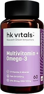 hk vitals Multivitamin with Omega-3 Supplement (60 Capsules) | For Men and Women | 21 Vitamins & Minerals | 180mg EPA & 120mg DHA