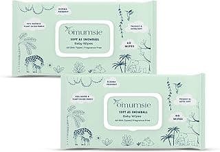 Omumsie 99% Pure Water (Unscented) Baby Wipes | Made With Thickest Plant Based Cotton Fibers | 60 pcs per pack (Pack of 2)