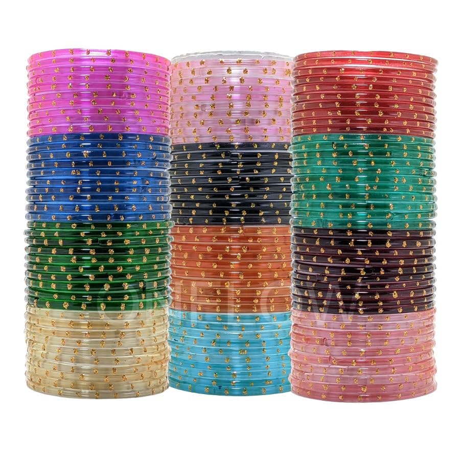 ONFLOW 12-Color Indian Glass Bangles Set for Women - Traditional Ethnic Bangles with Golden bindi Design - Stylish and Festive Accessories (2.6)