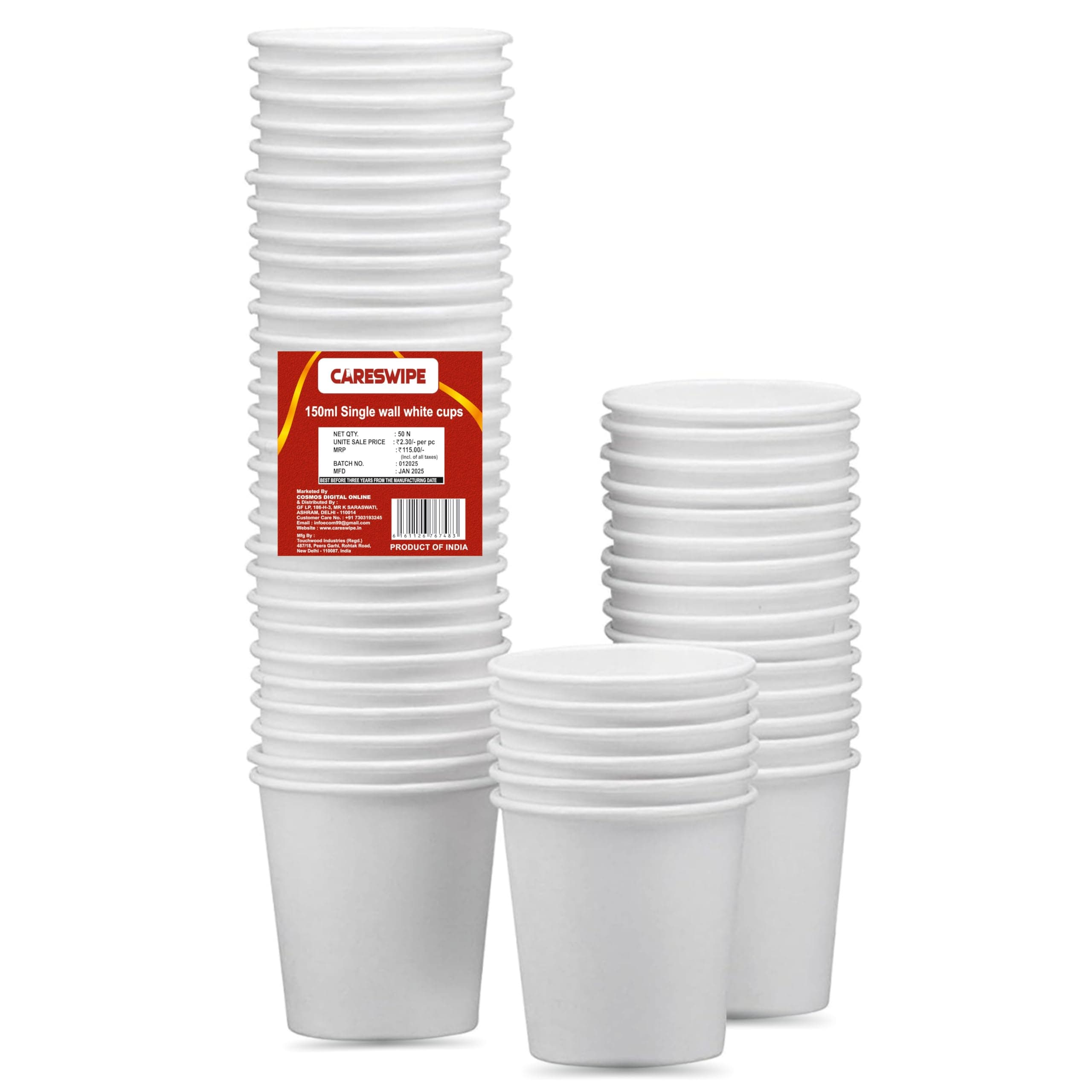 Careswipe Paper Cups 50 Pcs, Disposable Cups, 150 ML Hot & Cold Beverage Tea, Cofee, Water Cups for Parties, Events, Offices, and Homes, White
