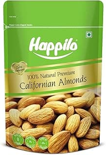 Happilo Premium Natural Californian Almonds 200g | Badam Giri, Healthy Snacks, Dry Fruits | Crunchy Nuts | High in Fiber | Rich in Protein | Magnesium | Phosphorus | Dietary Fibre | Zero Cholesterol