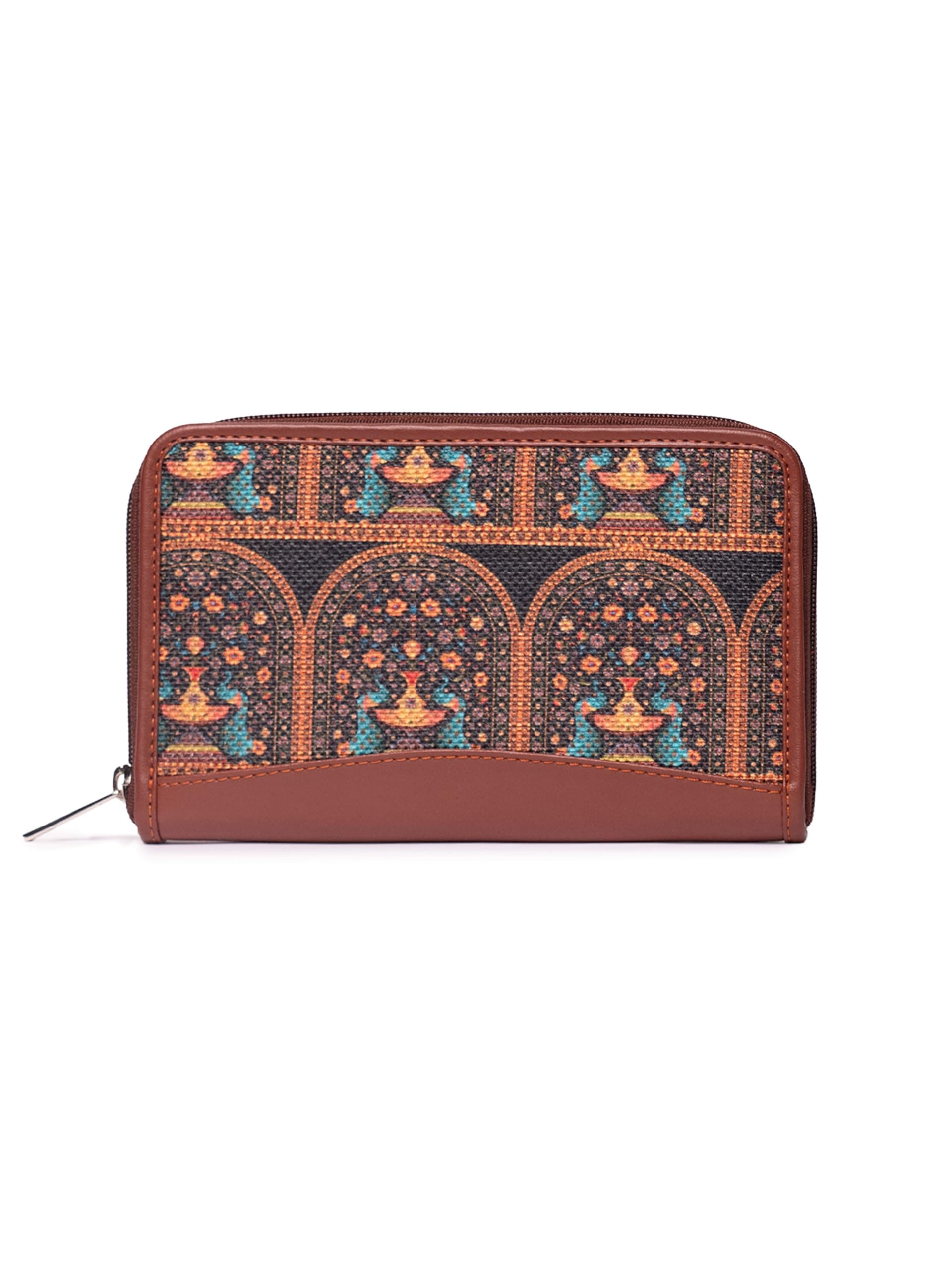 ZOUK Women's Handmade Vegan Leather Jute Indian Print Mobile Phones Wallet (Multicolour)
