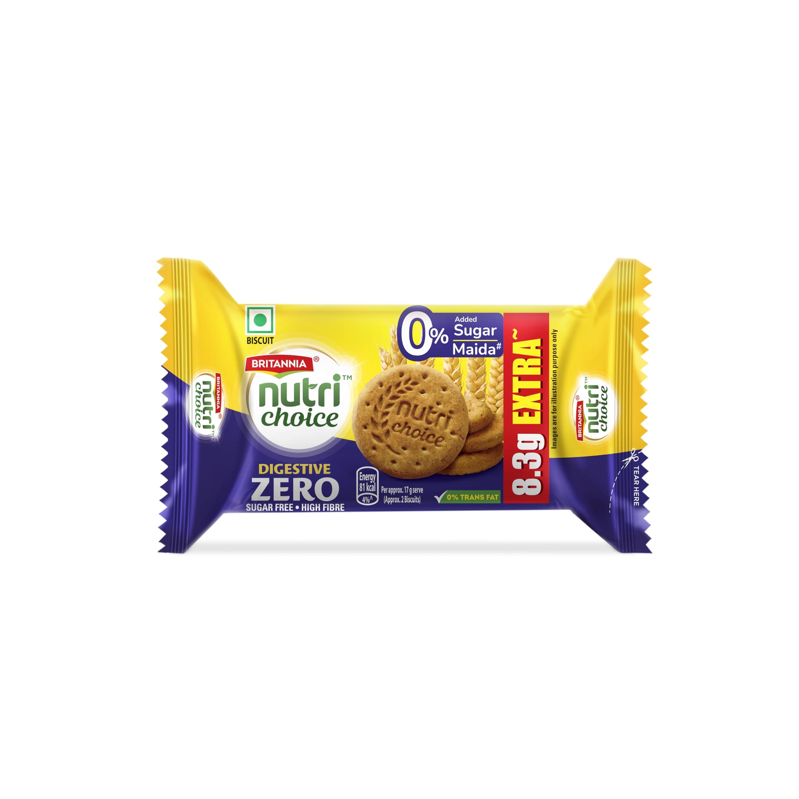 Britannia NutriChoice Digestive Zero High Fibre Biscuits | With 0% Added Sugar & Maida,100 Gms/120 Gms/91.7G Gms (Weight may vary), Whole Grain Oats