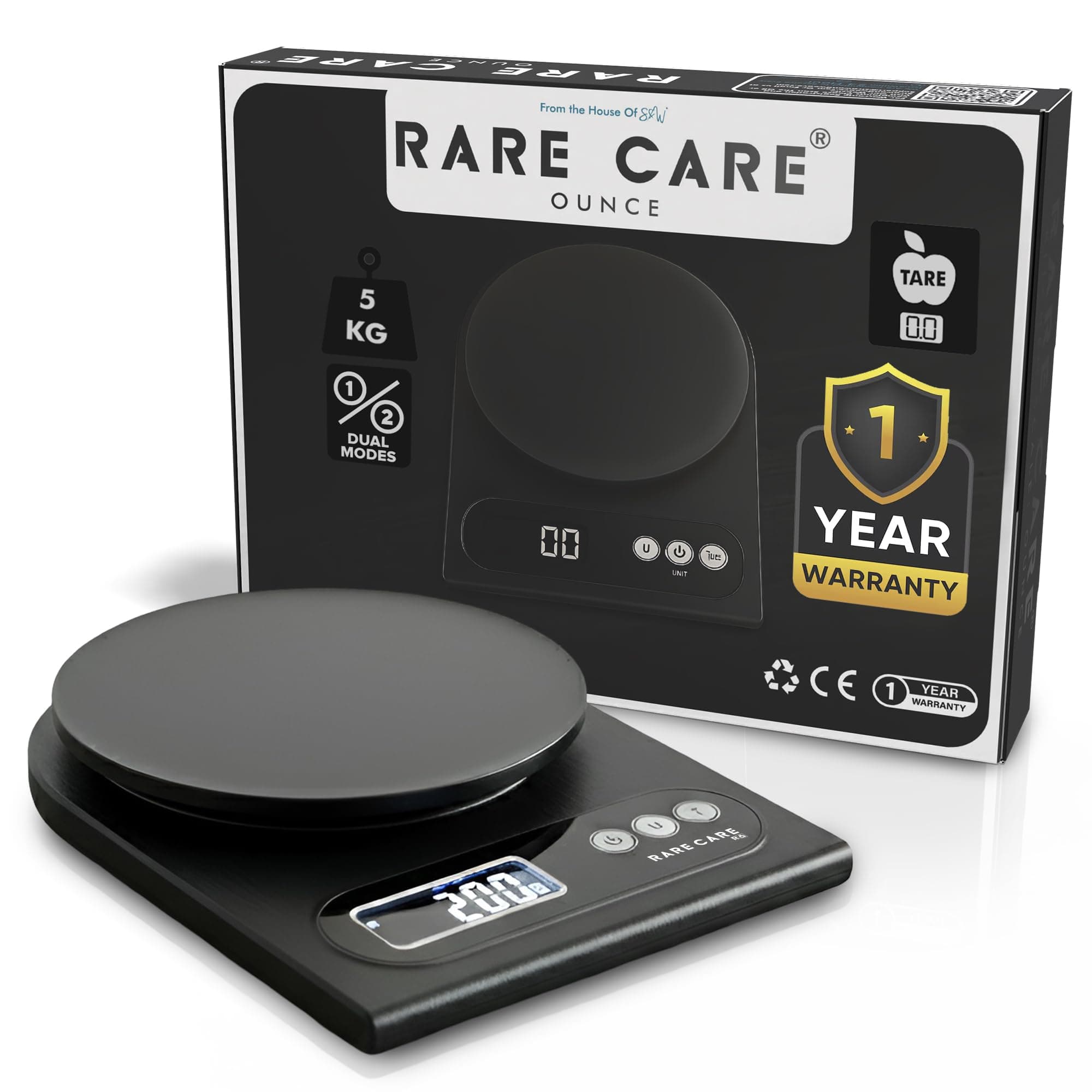 RARECARE Kitchen Weight Machine For Home | Electronic Weighing Machine for Food | Tare Function 1 Year Warranty | Dual Weight Setting | Weighing Scale For Kitchen | Model - Ounce, Black