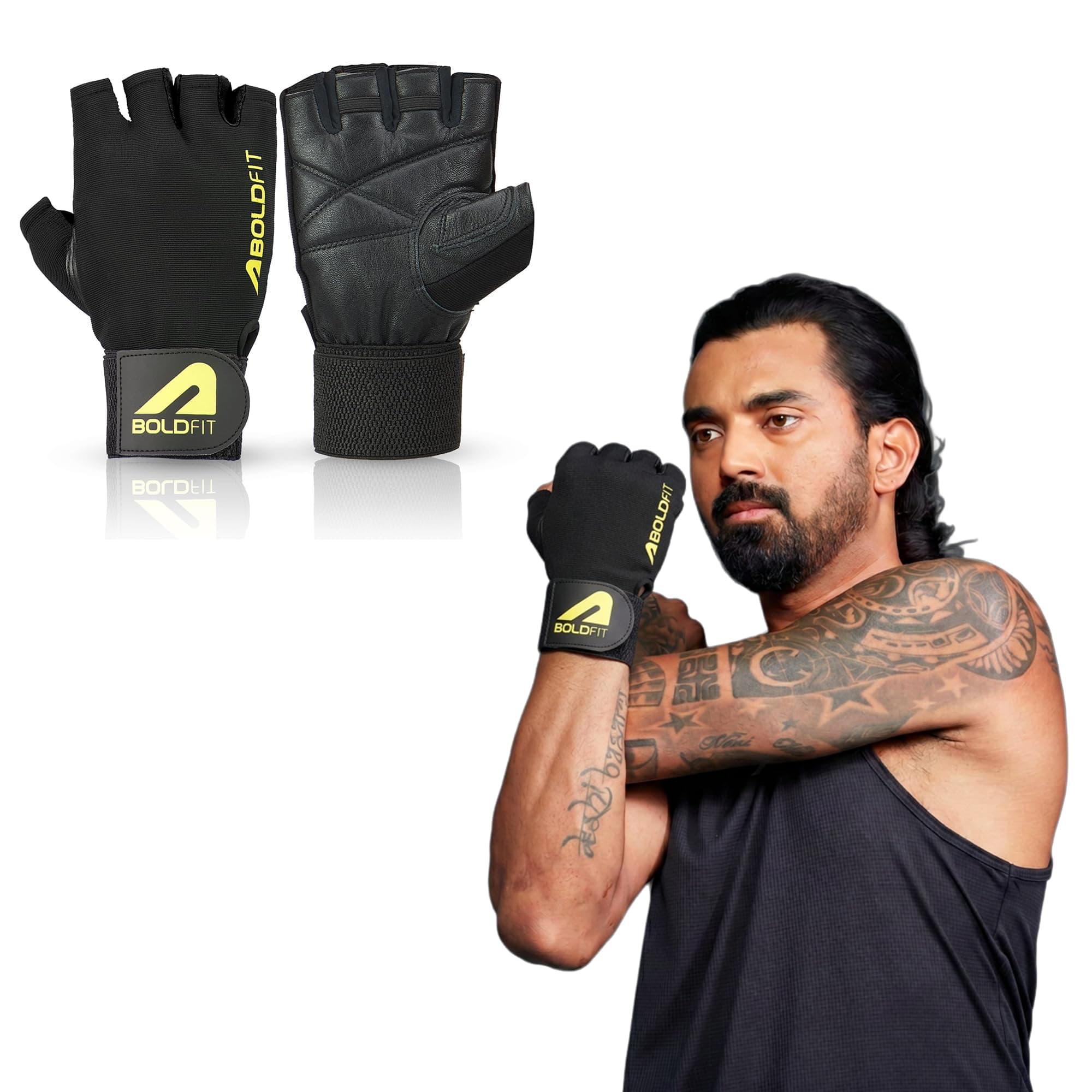 Boldfit Gym Gloves for Men Workout Unisex Hand Gloves for Gym for Men & Women with Wrist Support for Weightlifting, Workout Comfortable Fit Bike Riding, Cycling Handgloves - Warrior Black Yellow XL