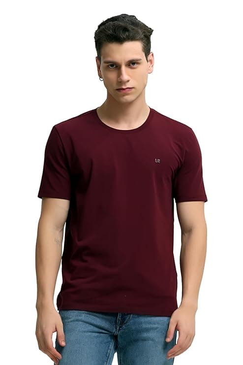 TURMS Men's Anti-Stain Casual Solid Round Neck T-Shirt, Anti-Odor & Water Repellent, Stretchable & Breathable, Cotton Rich Fabric, Half Sleeve