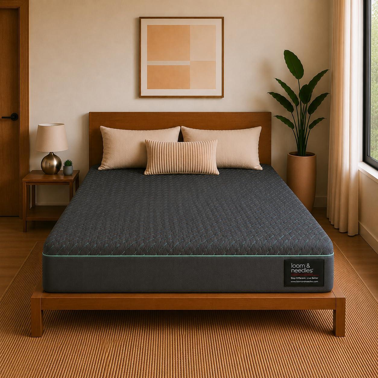 LOOM & NEEDLES Orthopedic Mattress | 5 Zone Cooling Gel Medium Firm Memory Foam Orthopaedic Mattresses | 8 Inches Double Size Gadda with Temperature Control Technology | 72x48 Inch