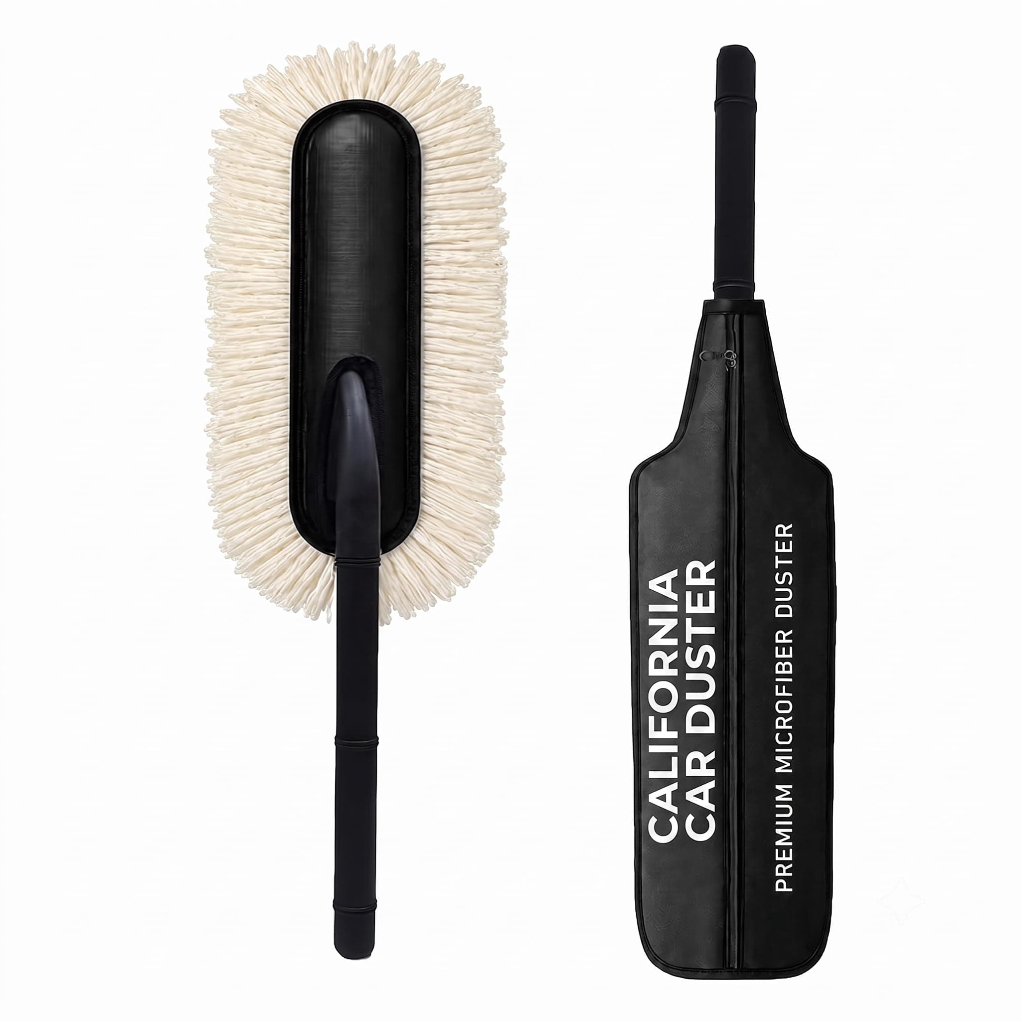 Car Duster Brush with Extendable Handle | Soft Cotton Car Cleaning Duster | Scratch Free Dust Remover for Car, SUV, Bike & Home | Reusable Washable Cleaning Brush