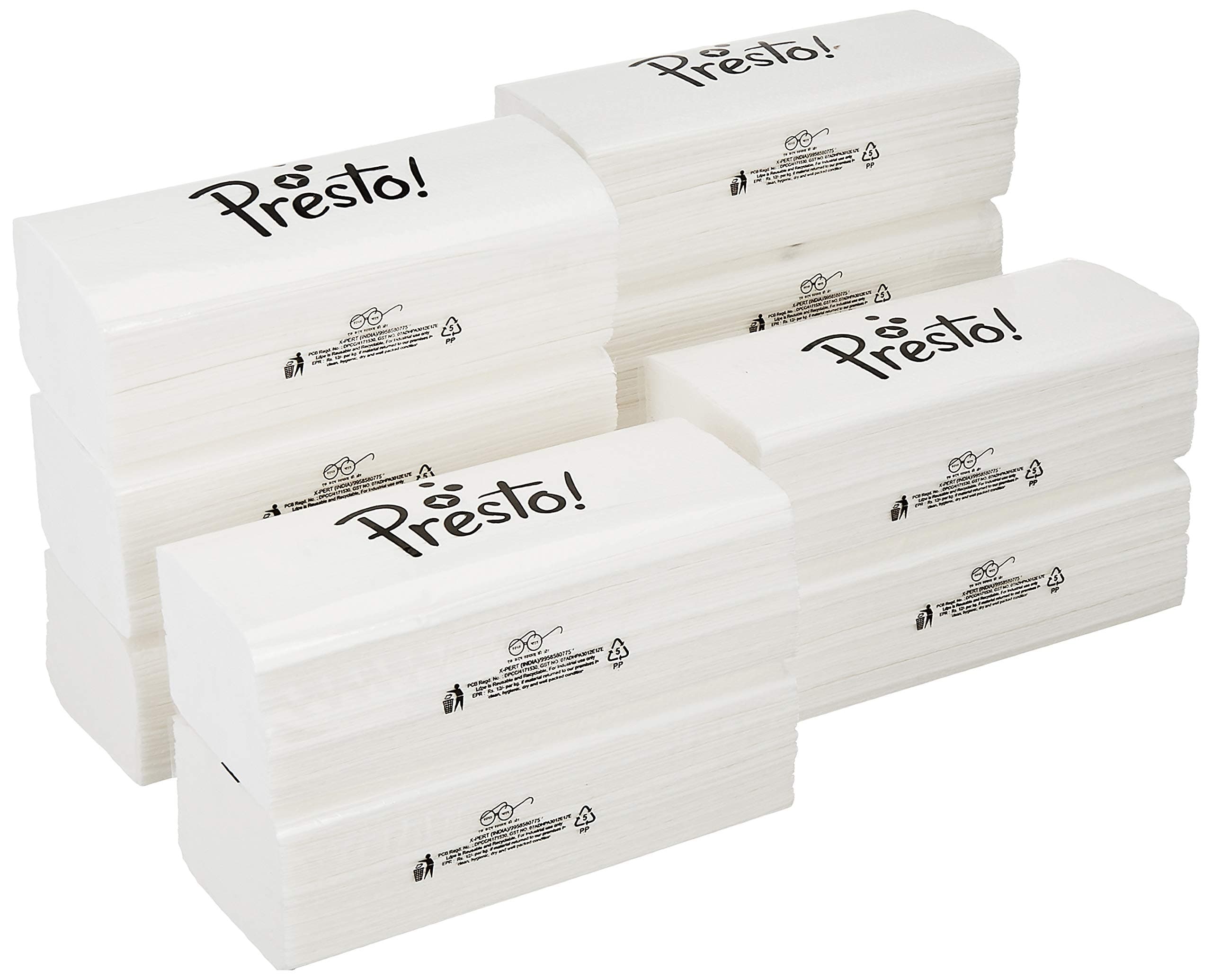 Amazon Brand - Presto! 1 Ply M Fold Tissue Paper | 1500 Pulls | 150 Pulls X 10 Packs | 100% Natural Virgin Cellulose Fiber | Soft And Highly Absorbent