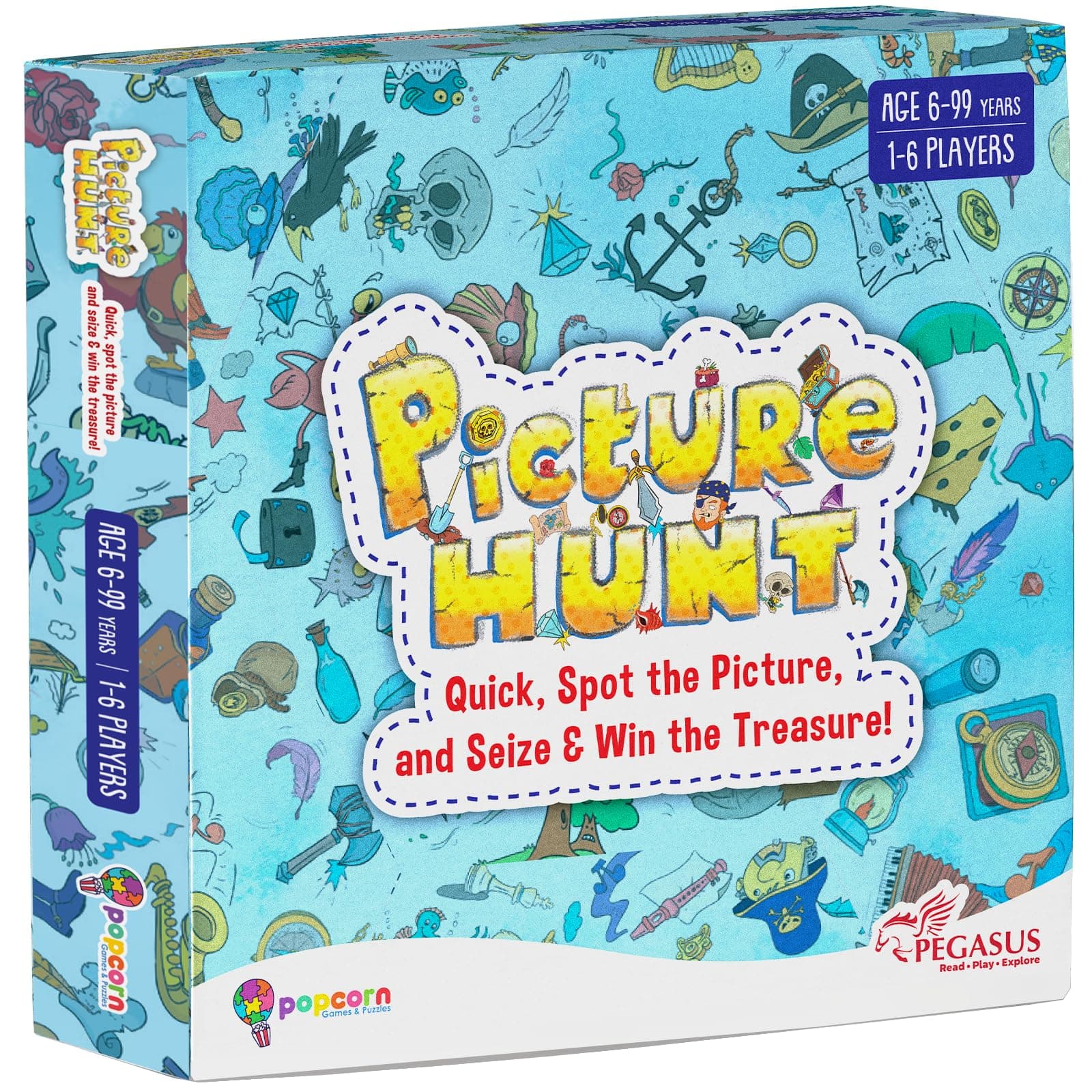 Popcorn Board and Card Game for Kids, Teens & Adults, Smart Learning Cards Games for Age 6,7,8,9+ Picture Hunting Family and Friends Play, Creative Activity for Boys and Girls