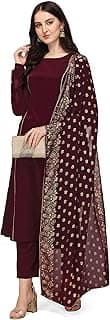 FIORRA Women's Maroon Poly Crepe Straight Kurta with Pant and Dupatta