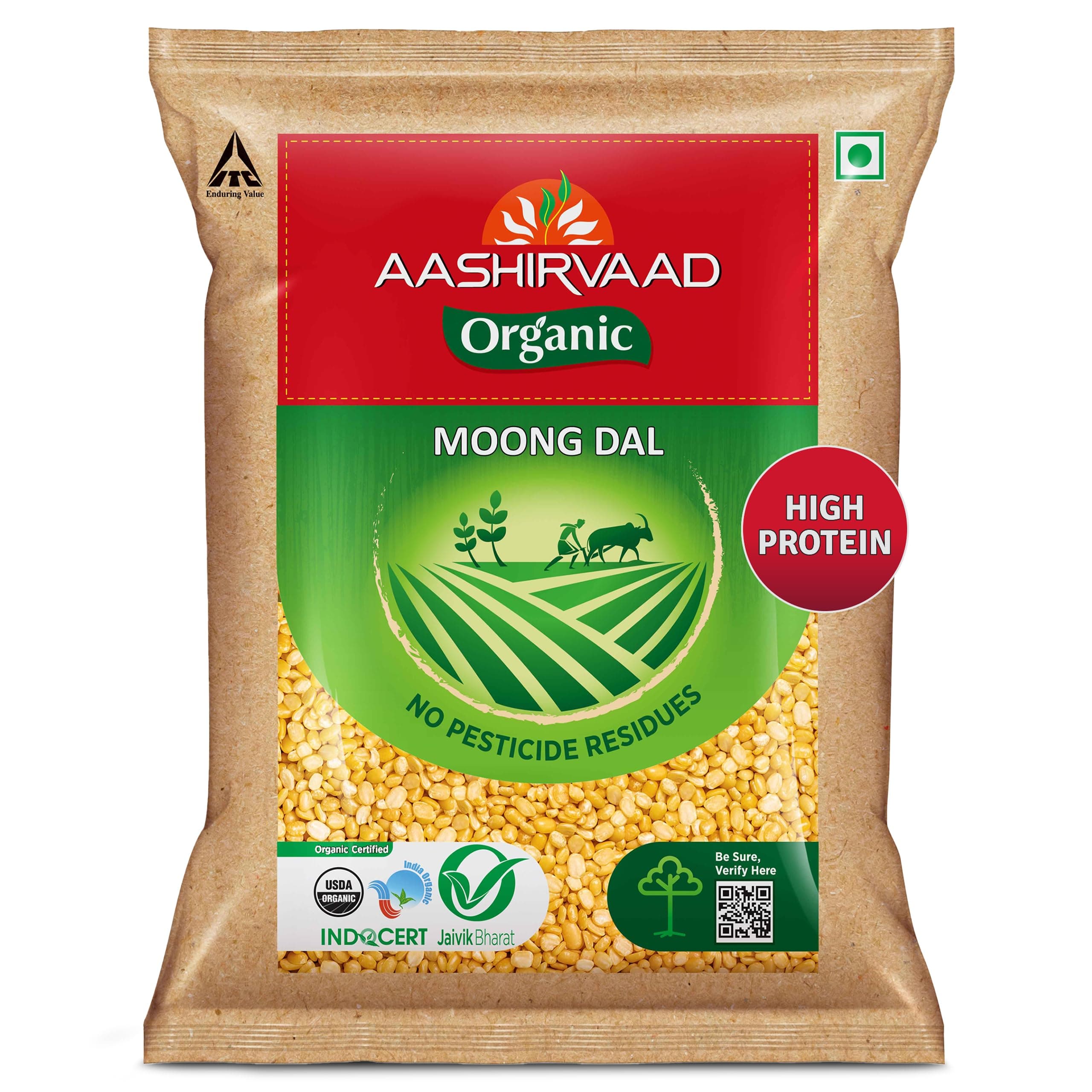 Aashirvaad Organic Moong Dal, 1 Kg, 100% Organic Moong Dal, Rich in Protein