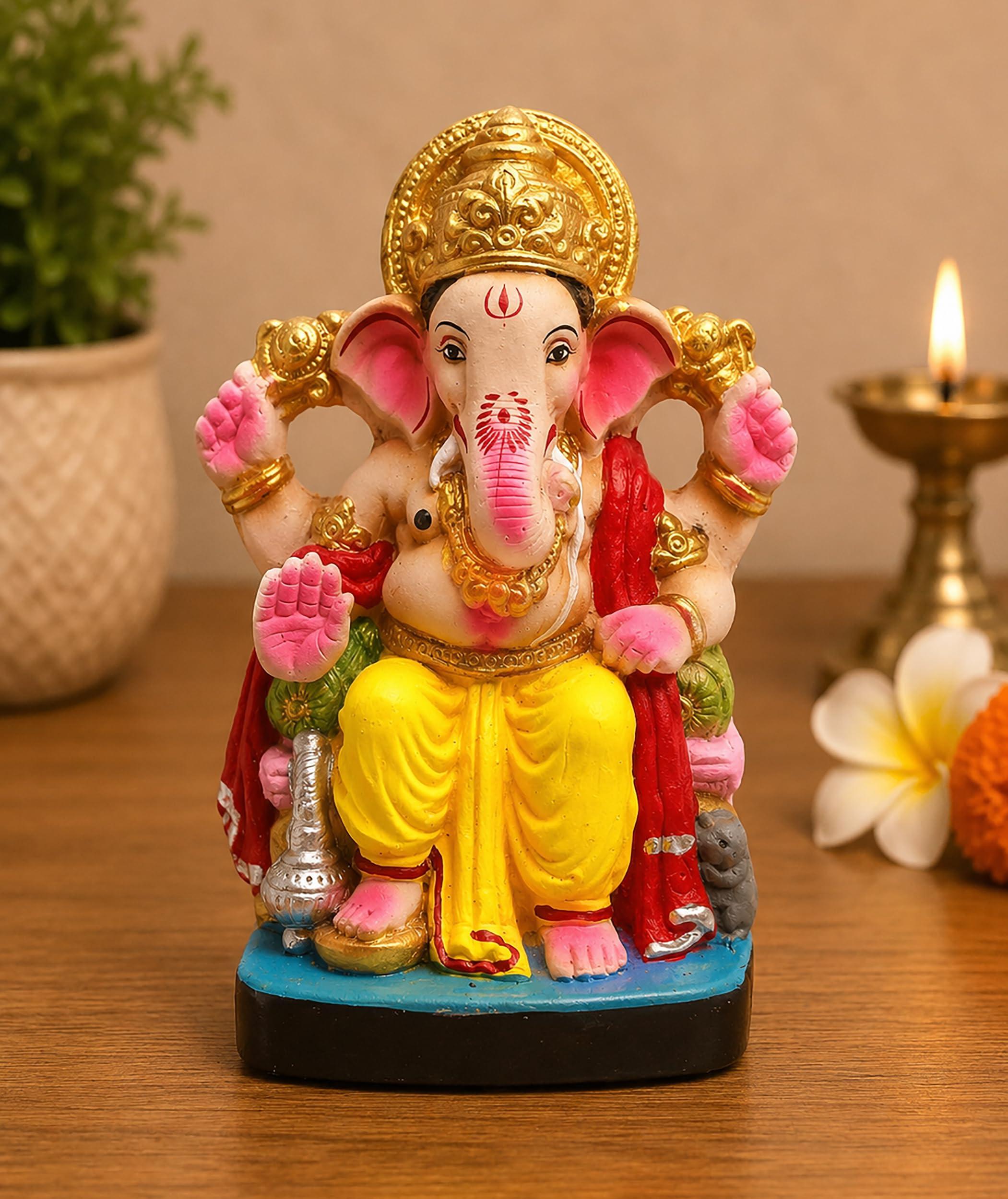 Bossify 100% Eco-Friendly Clay Ganesh Idol Ganesh Ji Murti for Visarjan 8.5 Inches | Shadu Mati Ganesh Murti | Clay Ganpati Idol for Home | Ganpati for Ganesh Chaturthi | Home Decor