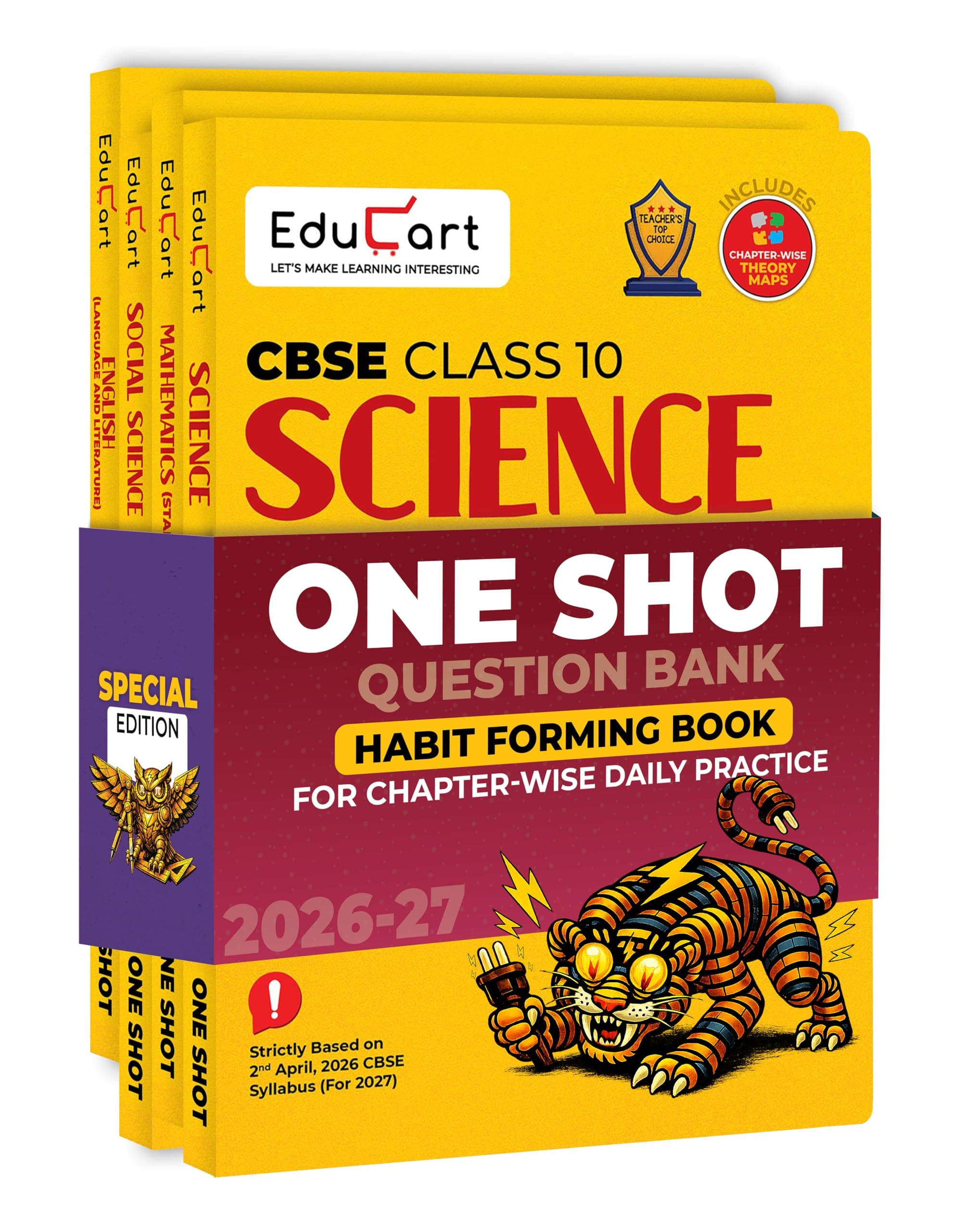 Educart CBSE Class 10 One Shot Question Bank Bundle 2026–27 | Science, Maths Standard, English & SST | Chapterwise NCERT Qs, PYQs & Competency-Based Qs | CBSE 2027 Exam