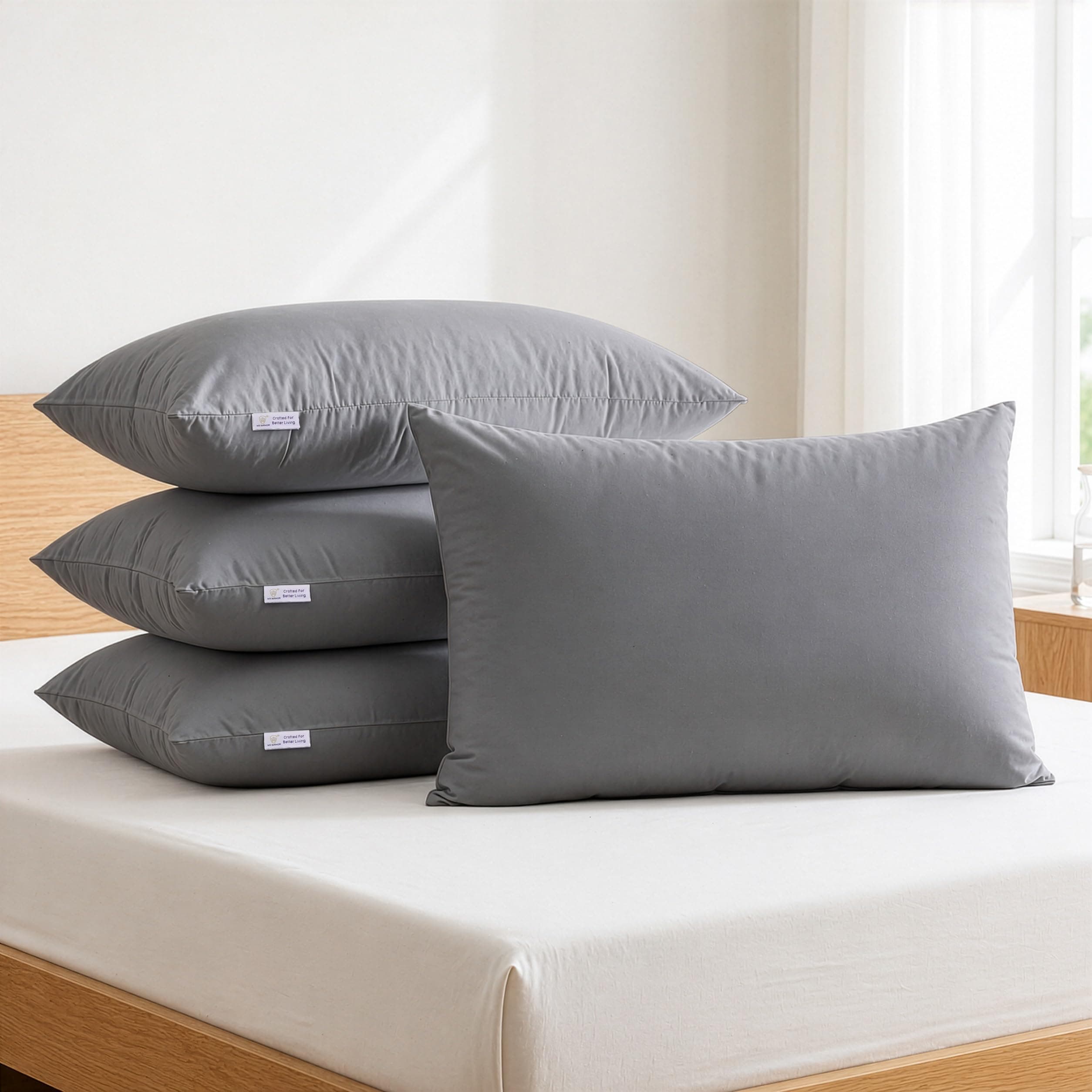 MY ARMOR Height Adjustable Microfiber Pillows Set of 4 for Sleeping, 41x61 cm |6 Months Warranty| Without Cover, Grey