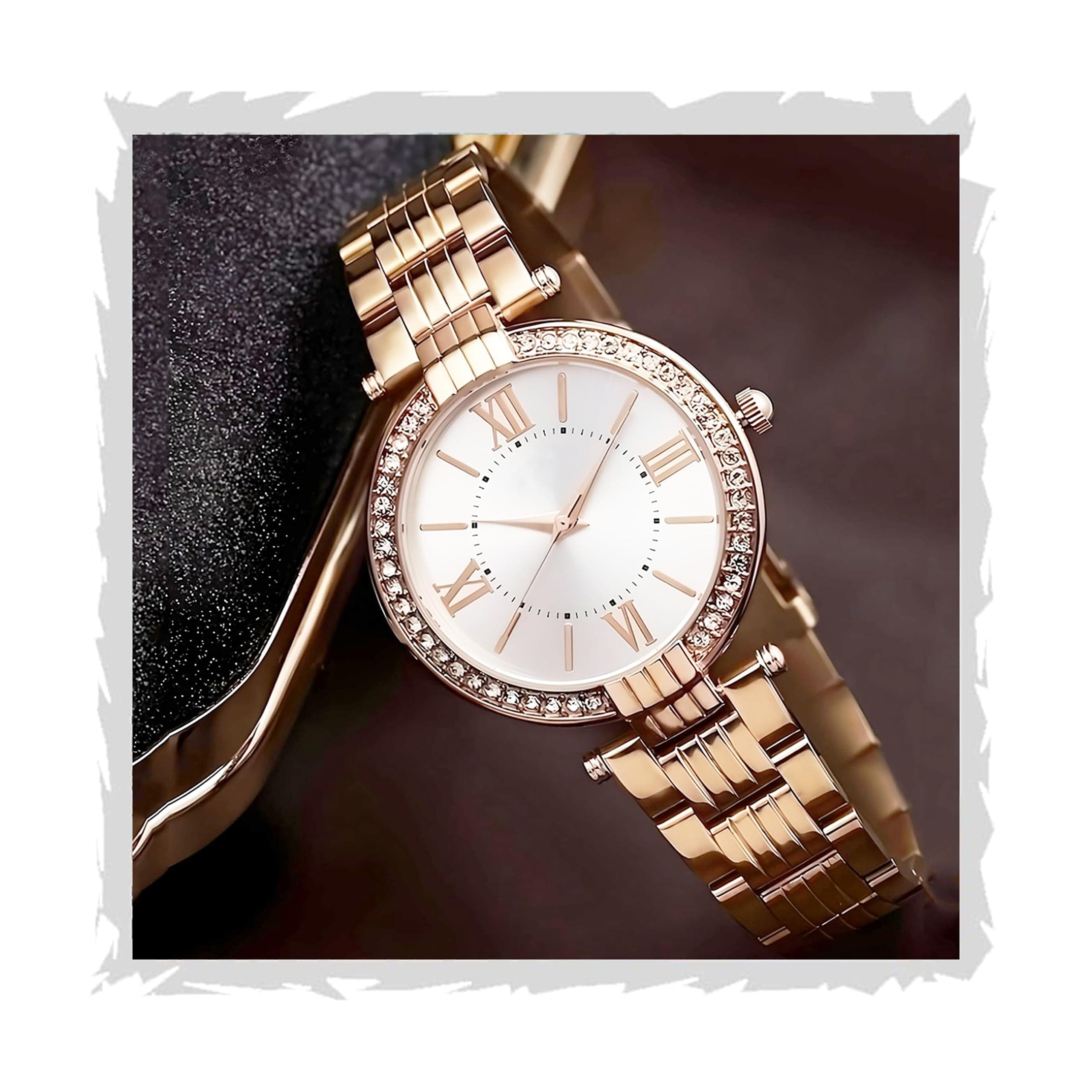 styledose Analogue Wrist Watches for Women's & Girls&Miss&Ladies Luxury Blue Dial with Roman Marker in Diamond Studded Round case with Rose Gold brecelet Strap Stylish Quartz Watches (Off White)