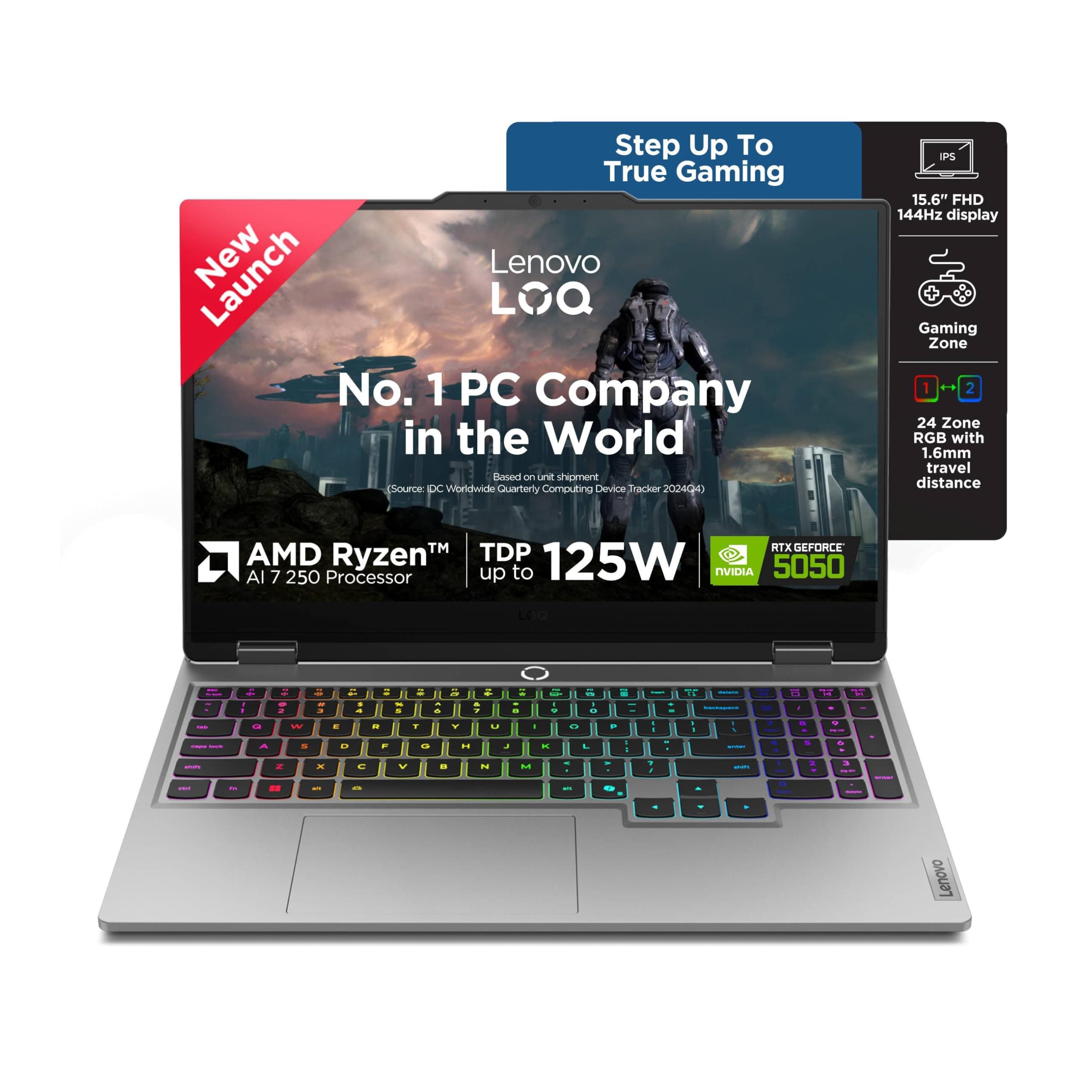 Lenovo LOQ 2025, AMD Ryzen 7-250, RTX 5050-8GB, 24GB RAM, 1TB SSD, 440 AI Tops, FHD, 15.6"/39.6cm, 144Hz, Windows 11, Office 2024, Grey, 2.4Kg, 3 Mon. Game Pass, 83JG008NIN, AI Gaming Laptop