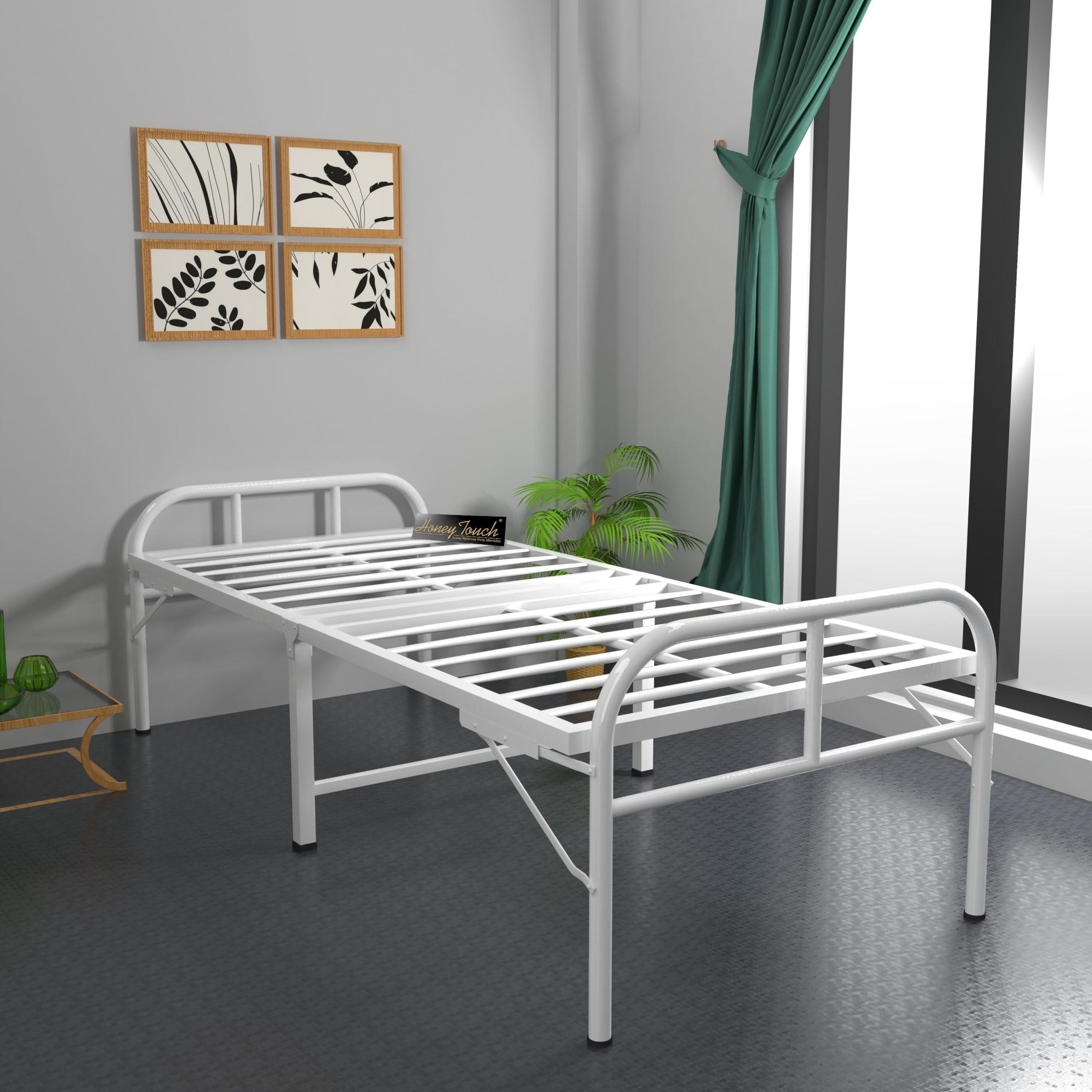 Honey Touch Avon Folding Bed Single Without Mattress | No Assembly Required | Foldable Bed for Sleeping/Guests/Rented Apartments/Bedroom (2.5ft x 6ft)(White)
