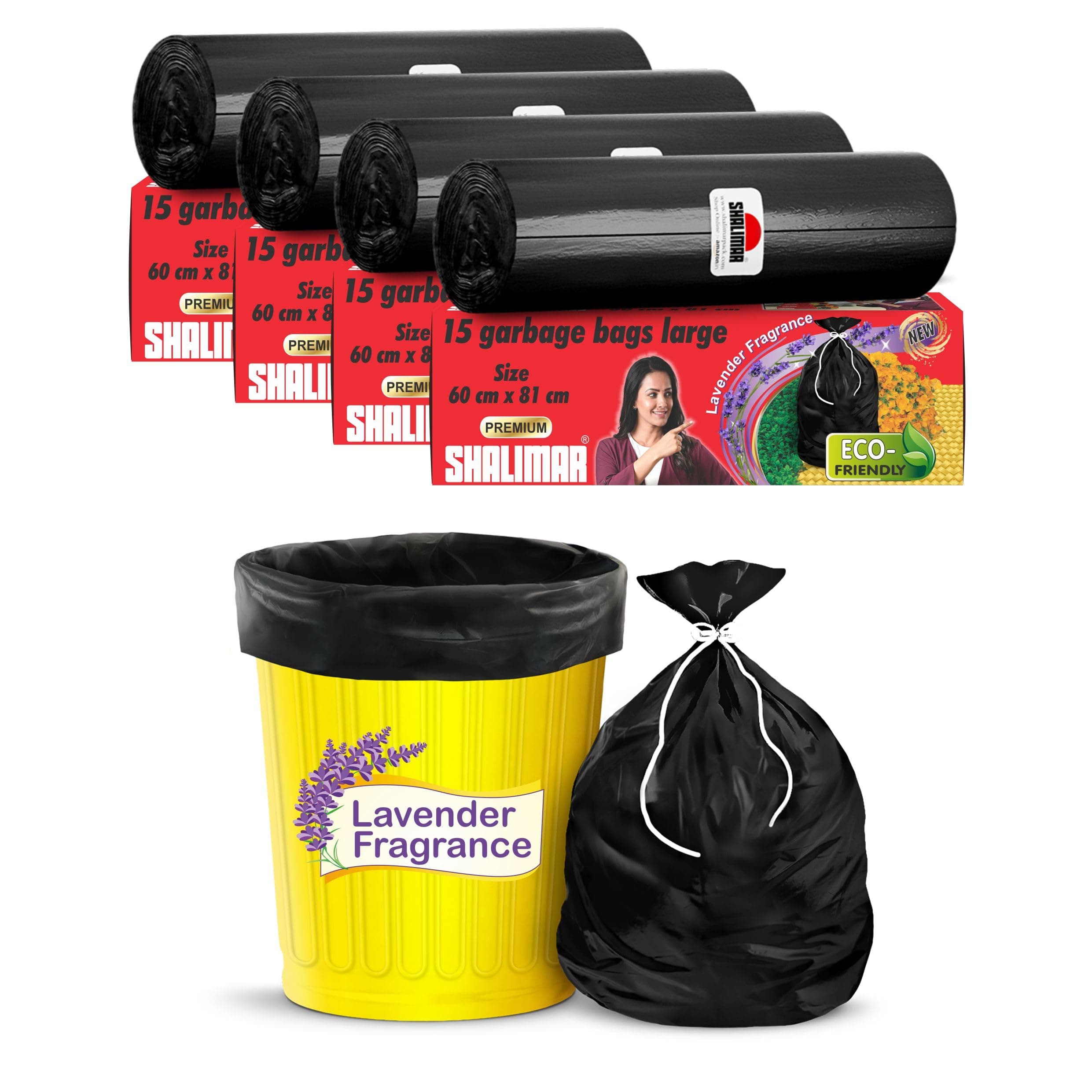 Shalimar Premium Scented Garbage Bags | Large 24 X 32 Inches | 60 Bags (15 Bags X 4 Rolls) | Dustbin Bag/Trash Bag | (Black) - Perforated Box for Easy Dispensing