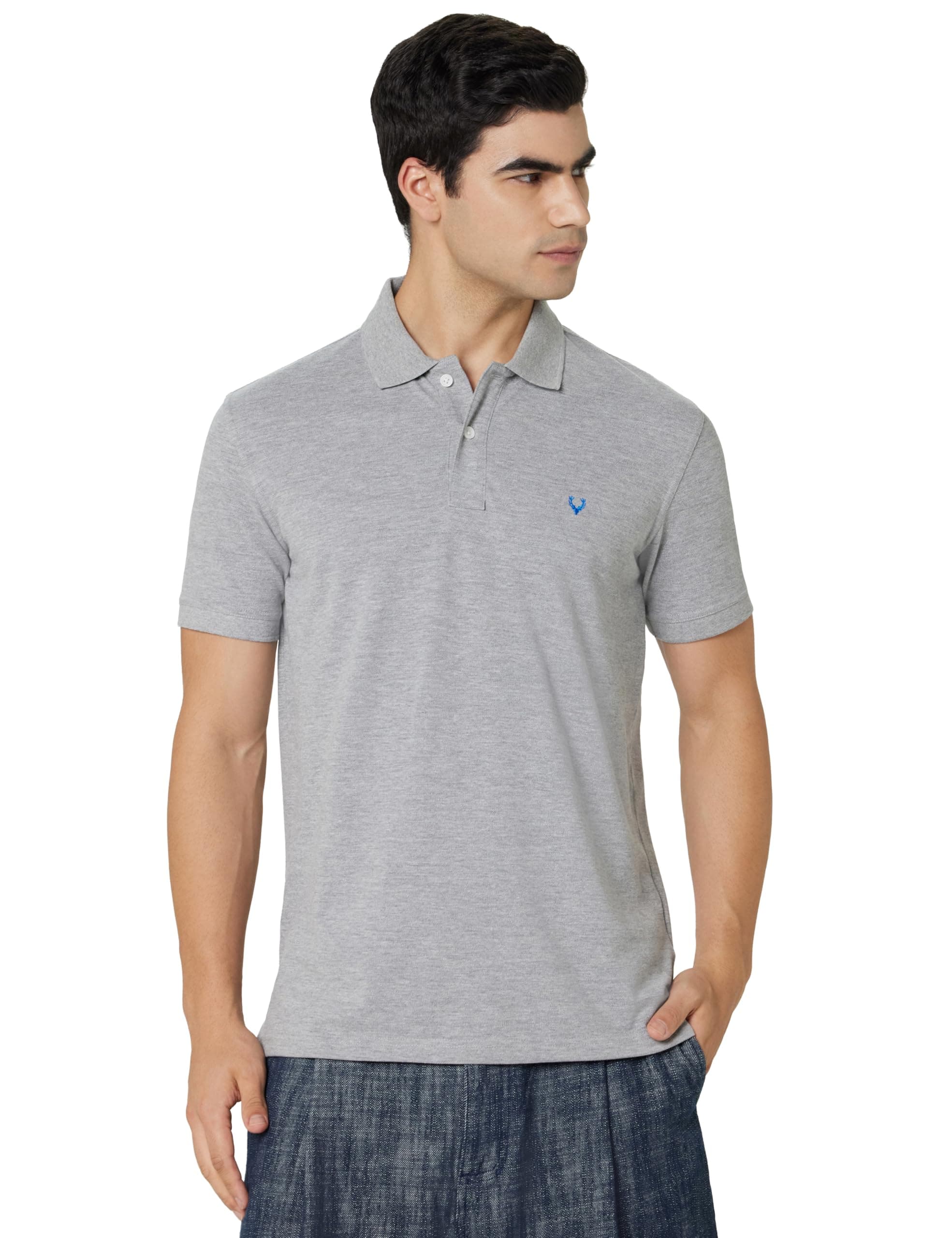 Allen Solly Men's Plain Regular Fit Cotton Polo (AMKP317G04246_Grey Melange_X-Large)