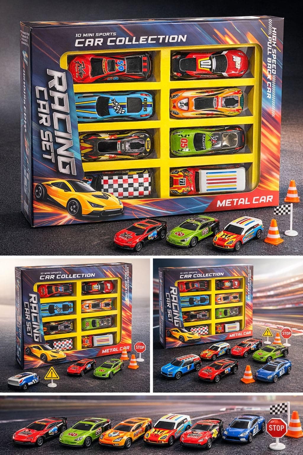 Cable World Set of 10 Mini Racing Metal Die Cast Car Set | Khilona Metal Car for Kids | Pull Back Vehicles | Best Birthday Gift, Return Gift, Diwali Gift for Boys and Girls (Multi Color & Design)